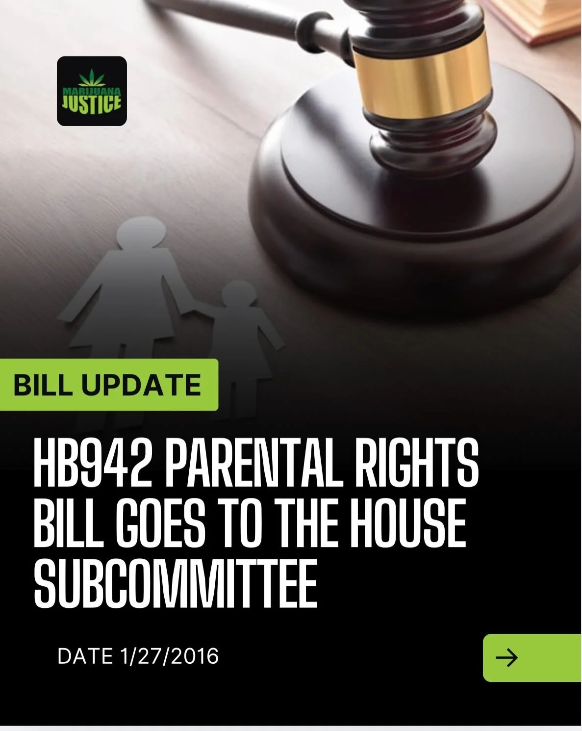 Parents deserve fairness not fear in custody and visitation decisions. HB 942 protects parental rights by ensuring that lawful medically supervised use of marijuana or prescribed medications like methadone is not automatically treated as abuse or neg