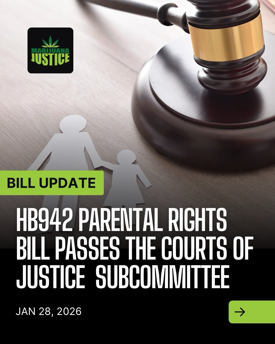 HB942 the parental rights bill has passed the Courts of Justice Subcommittee. This bill clarifies that lawful use should not automatically be treated as evidence of abuse or neglect in custody and visitation cases. Families deserve fairness clarity a