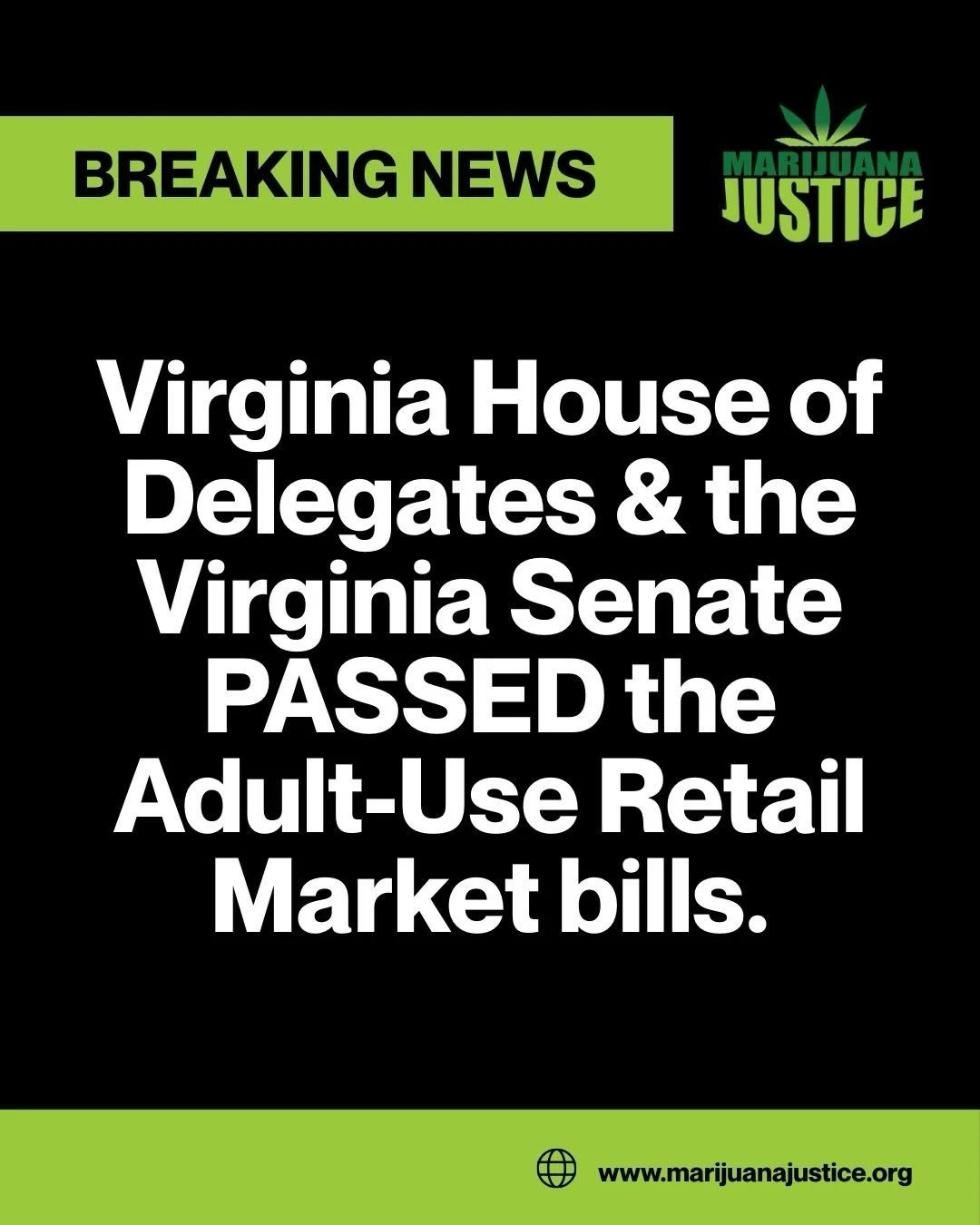 Today the Virginia House of Delegates and the Virginia Senate passed the Adult-Use Retail Market bills (HB642/SB542)! Although the bills have some differences, having both bills making it through Crossover is a great accomplishment we can all be prou