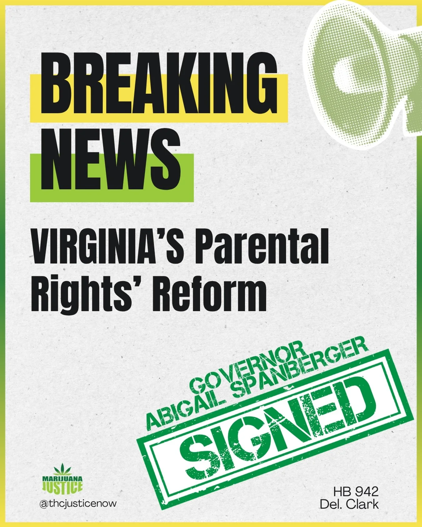 Thanks to Governor Spanberger for signing HB 942!

Thank you @clarkfordelegate for all your efforts in making this bill the law of the land

HB 942 makes clear that legal cannabis or other authorized substance use alone can&rsquo;t be used to strip a