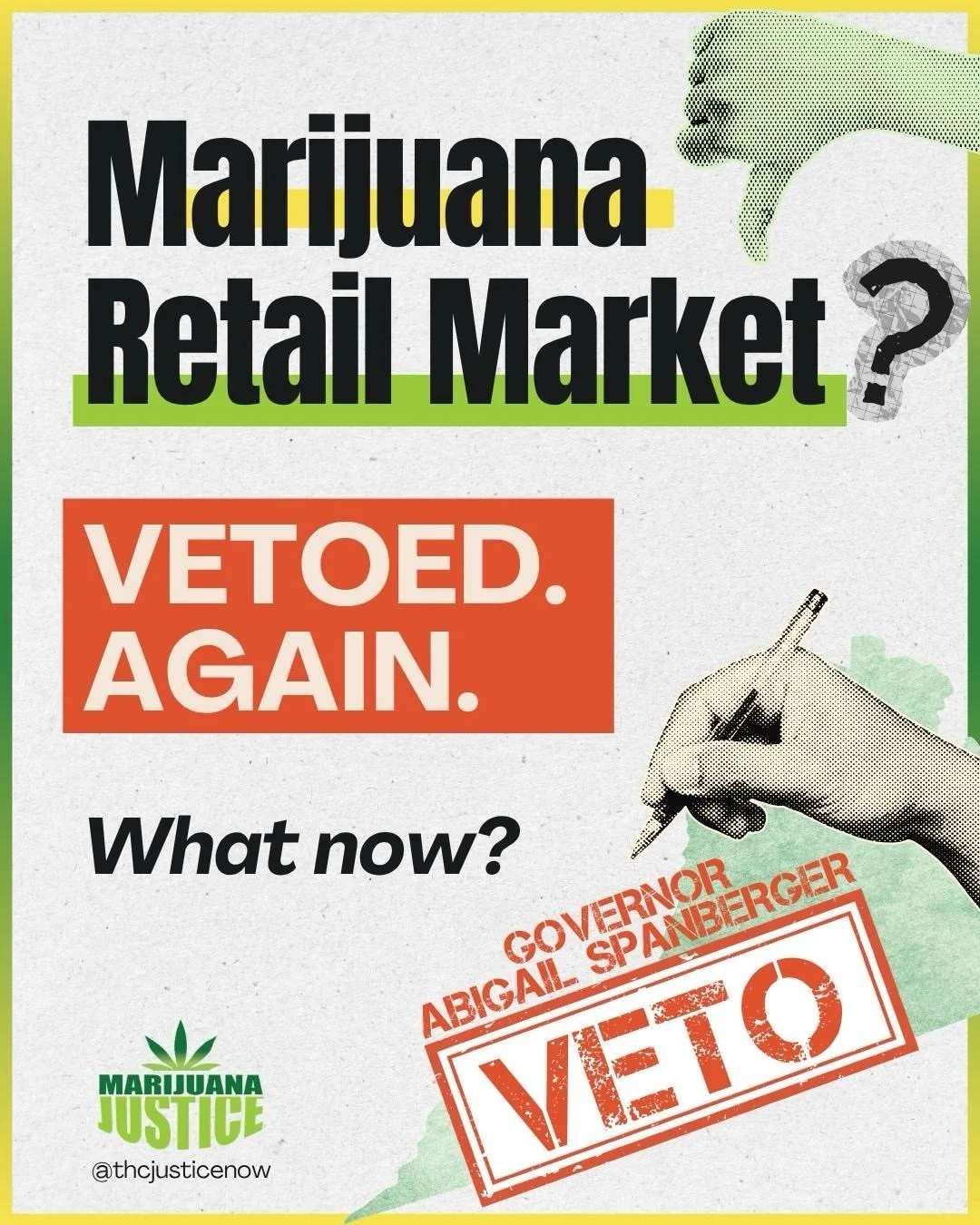 VETOED. AGAIN. Virginia had a chance to move forward with a legal, regulated cannabis market, and Governor Spanberger vetoed it.

That veto keeps the Commonwealth stuck in a failed middle ground where possession is legal, but there is still no lawful