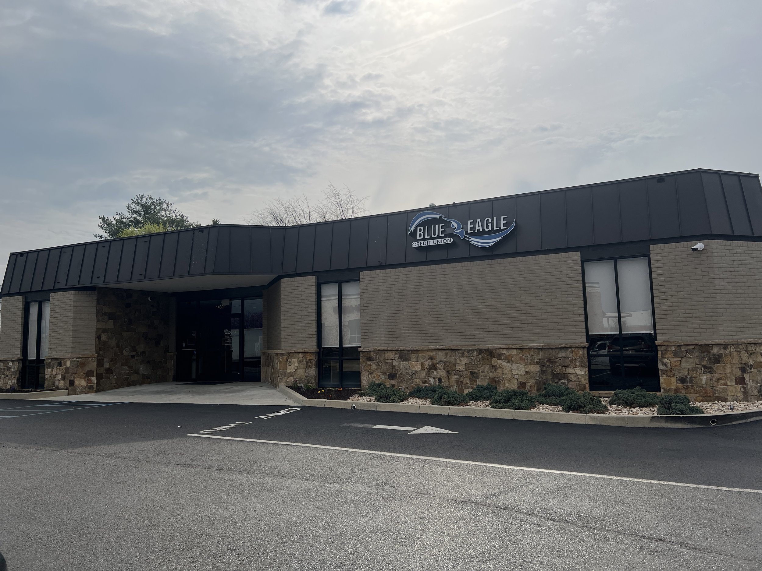 The front of Blue Eagle Credit Union office building on Hershberger Road in Roanoke, VA.