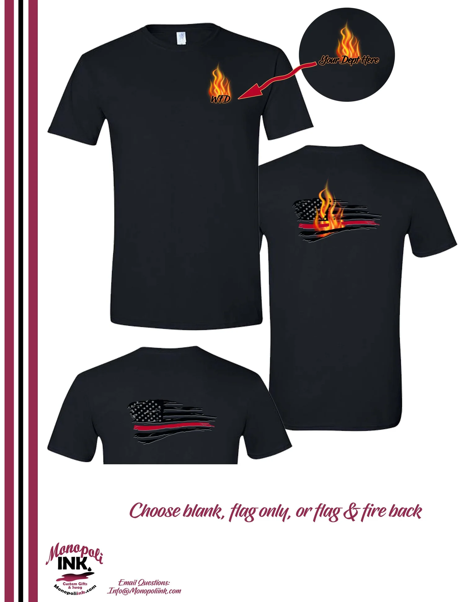 Flame Pocket FD Name Back Choices Unisex Tee Black.jpg