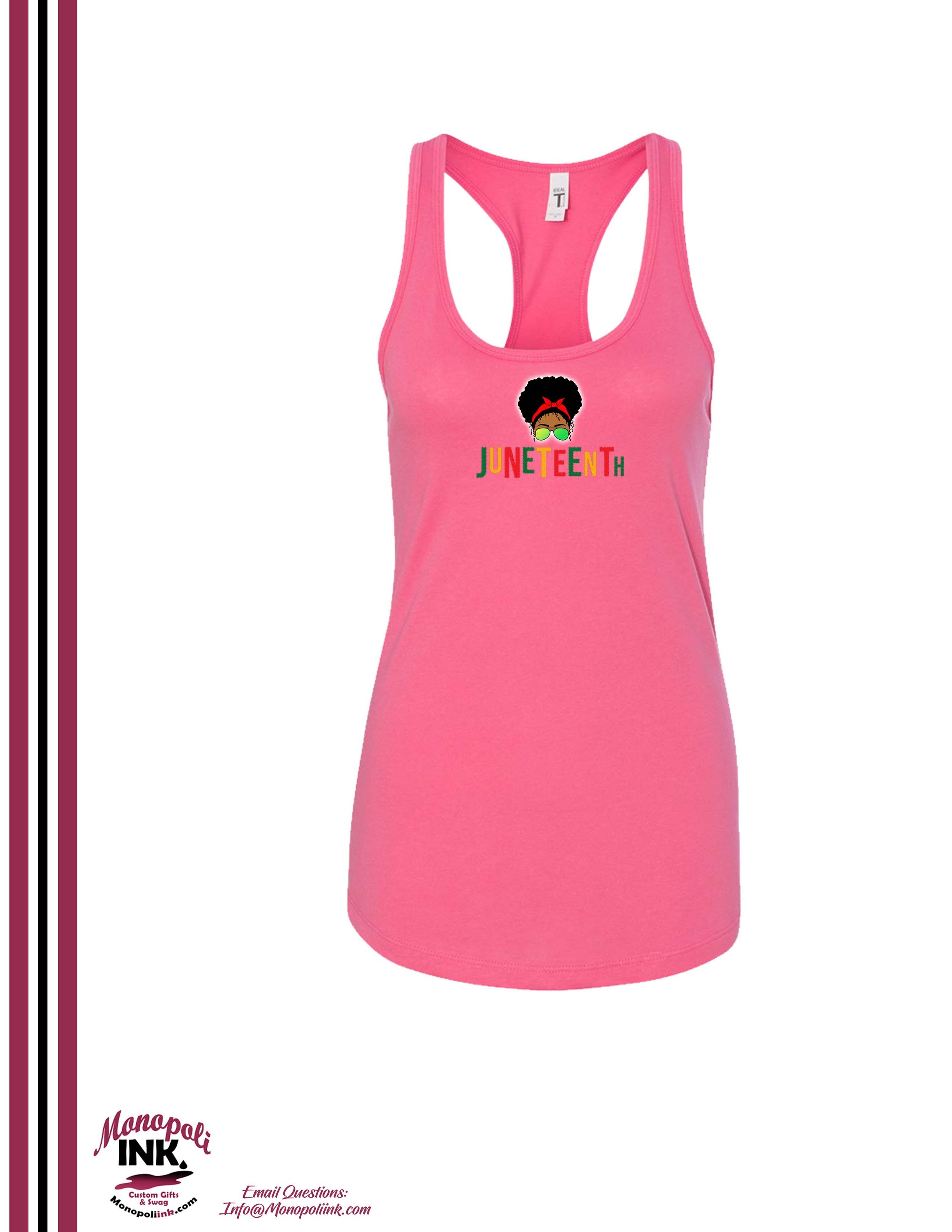 Juneteenth Text Lady Racerback Azalea.jpg