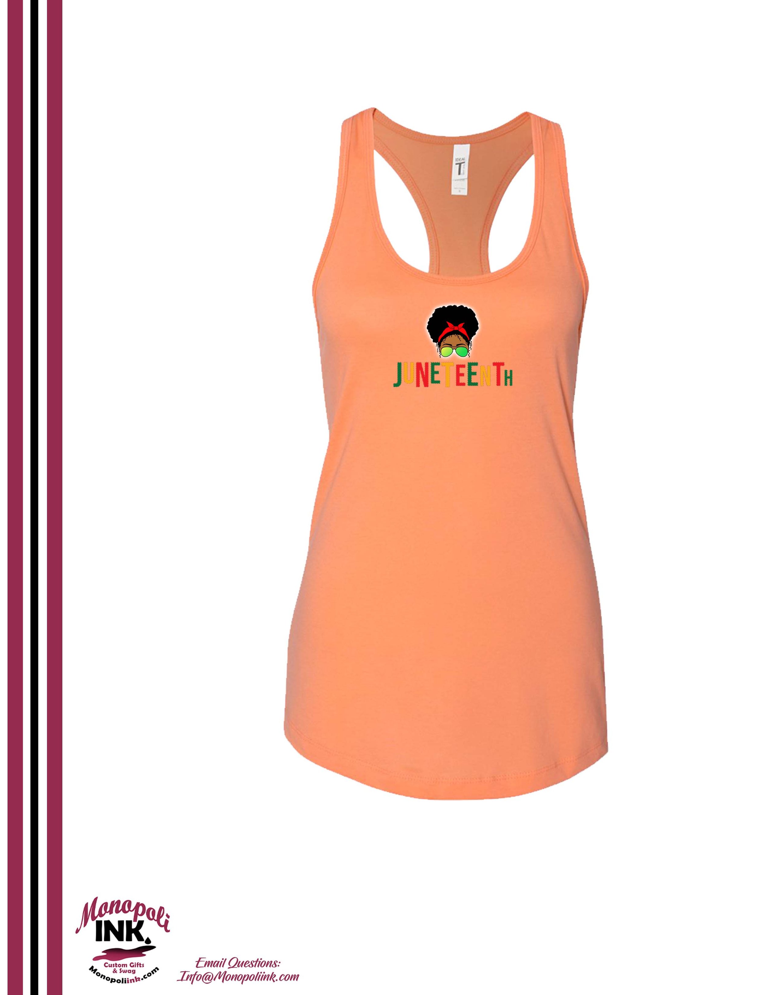 Juneteenth Text Lady Racerback Light Orange.jpg