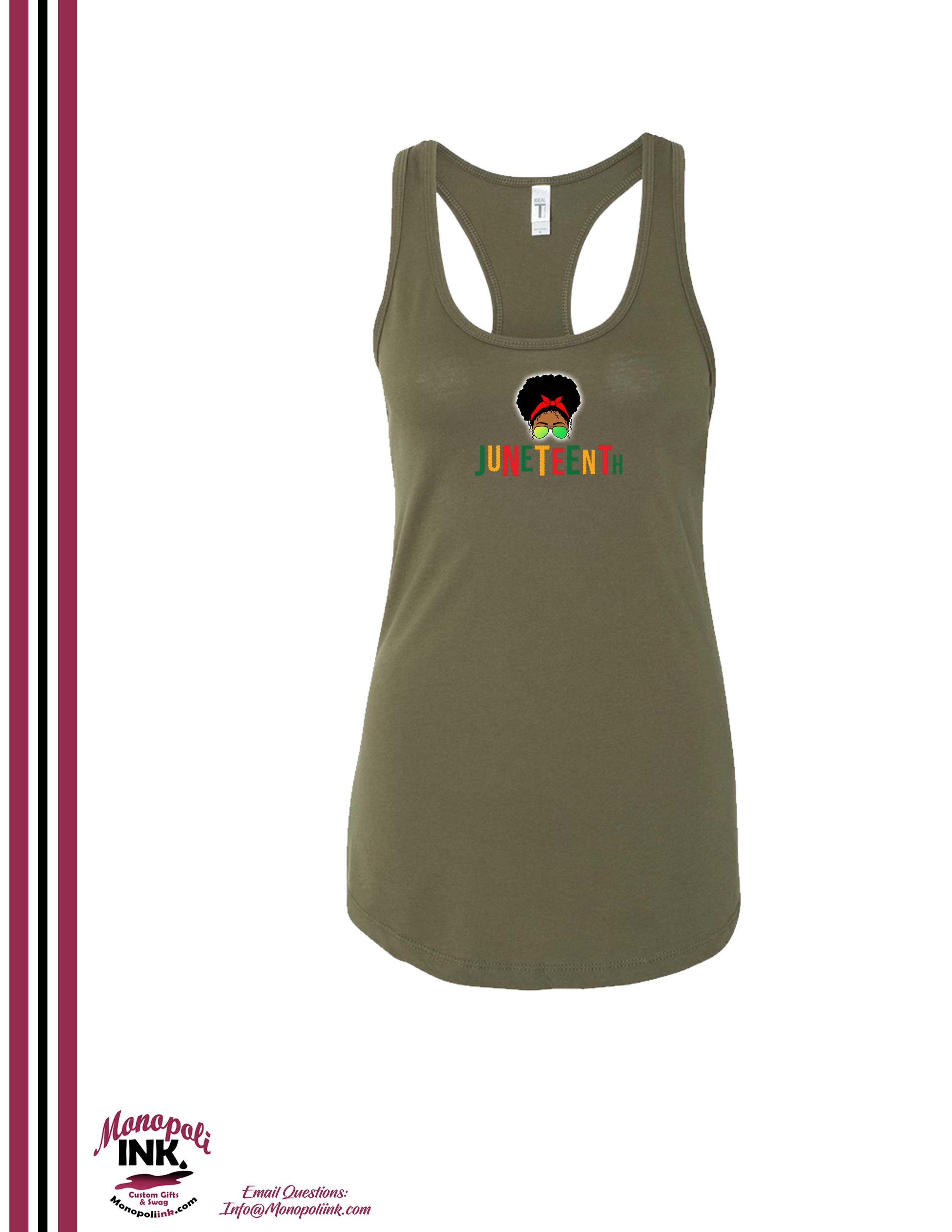 Juneteenth Text Lady Racerback Military Green.jpg