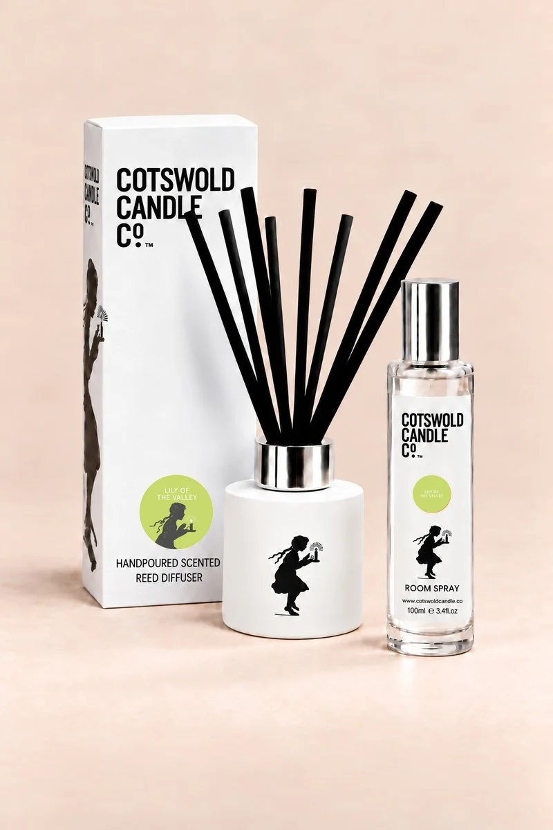 Cotswold Candle Co. Lily Of The Valley Duo, matching reed diffuser and 100ml room spray