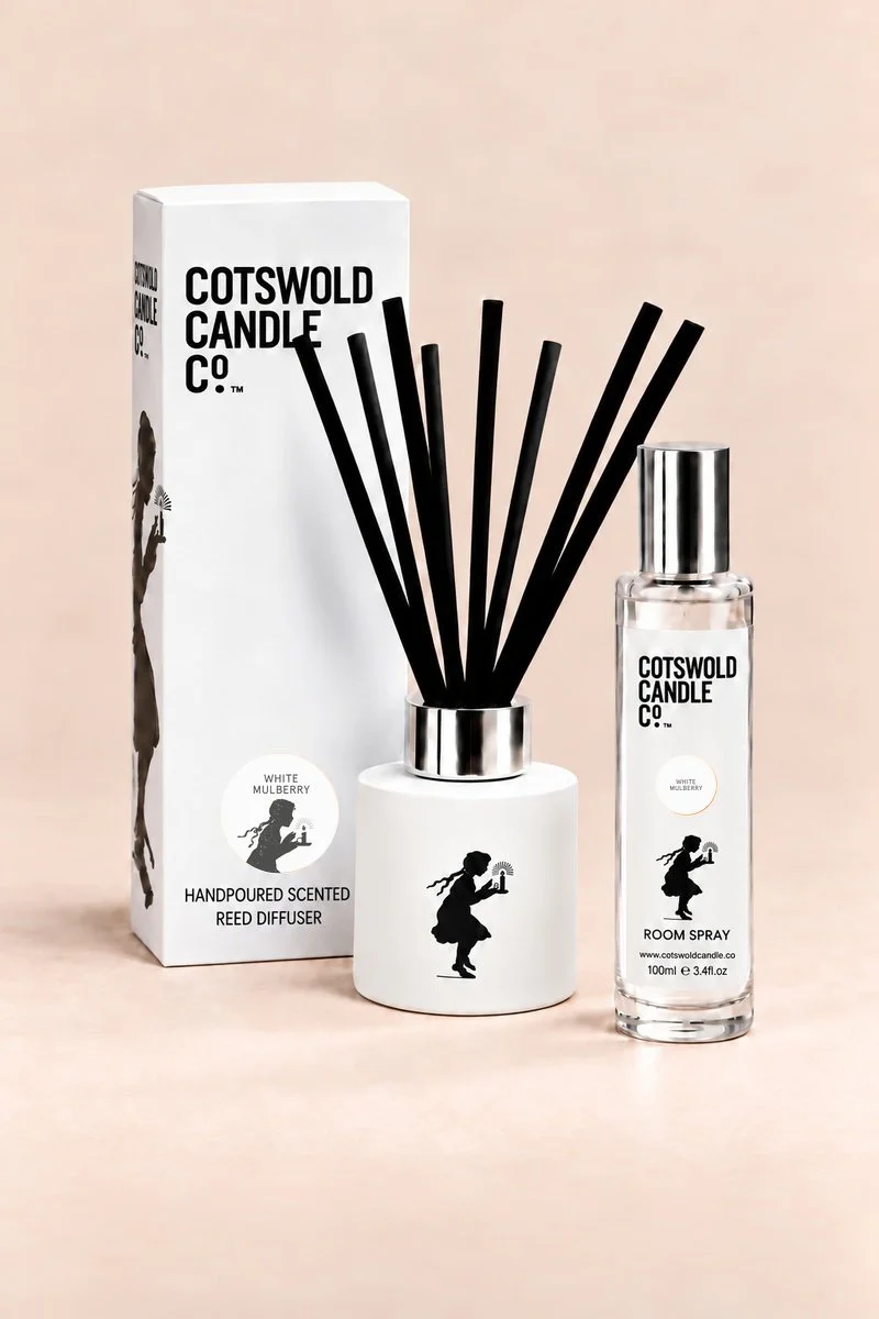 Cotswold Candle Co. White Mulberry Duo, matching reed diffuser and 100ml room spray