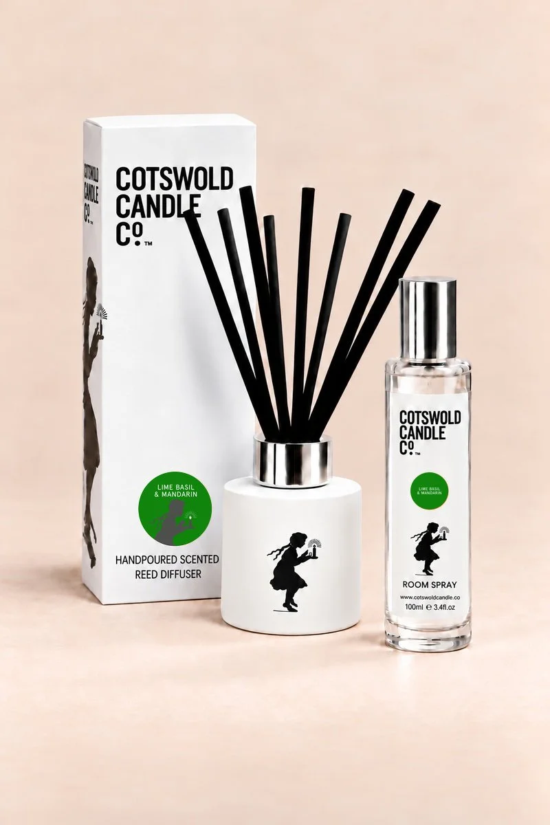 Cotswold Candle Co. Lime Basil & Mandarin Duo, matching reed diffuser and 100ml room spray