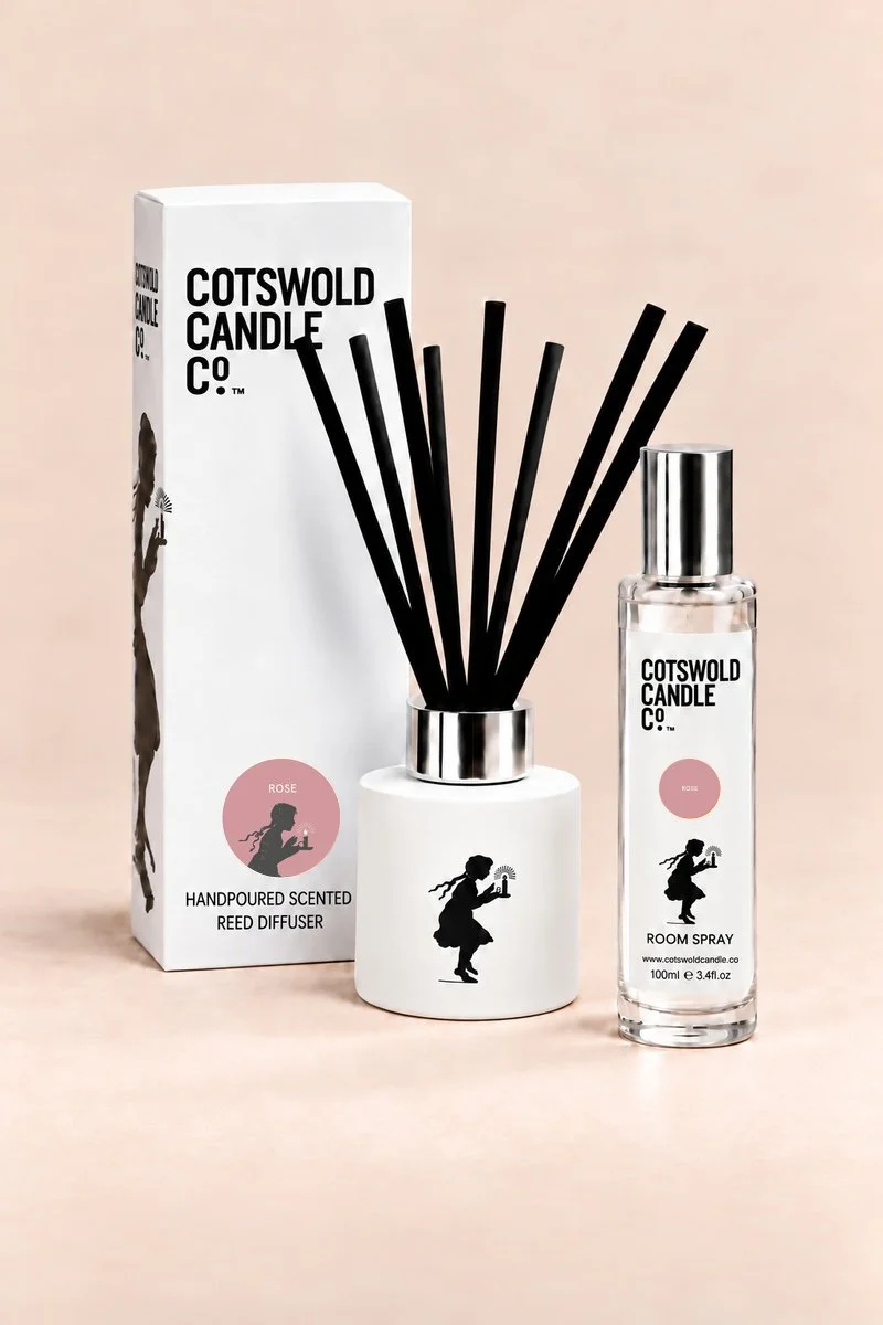Cotswold Candle Co. Rose Duo, matching reed diffuser and 100ml room spray