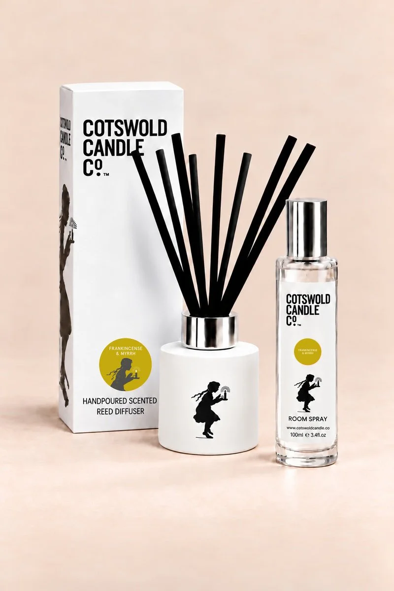 Cotswold Candle Co. Frankincense & Myrrh Duo, matching reed diffuser and 100ml room spray