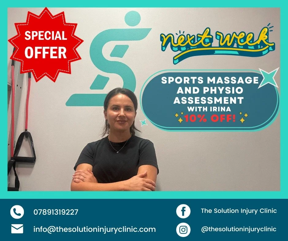 ✨ Special Offer Next Week Only! ✨
We&rsquo;re excited to announce a limited-time offer with Irina! 🙌
For Tuesday and Thursday next week only, enjoy 10% OFF:
💪 Physio Assessments
💆&zwj;♂️ Sports Massage Sessions
Whether you're recovering from an in