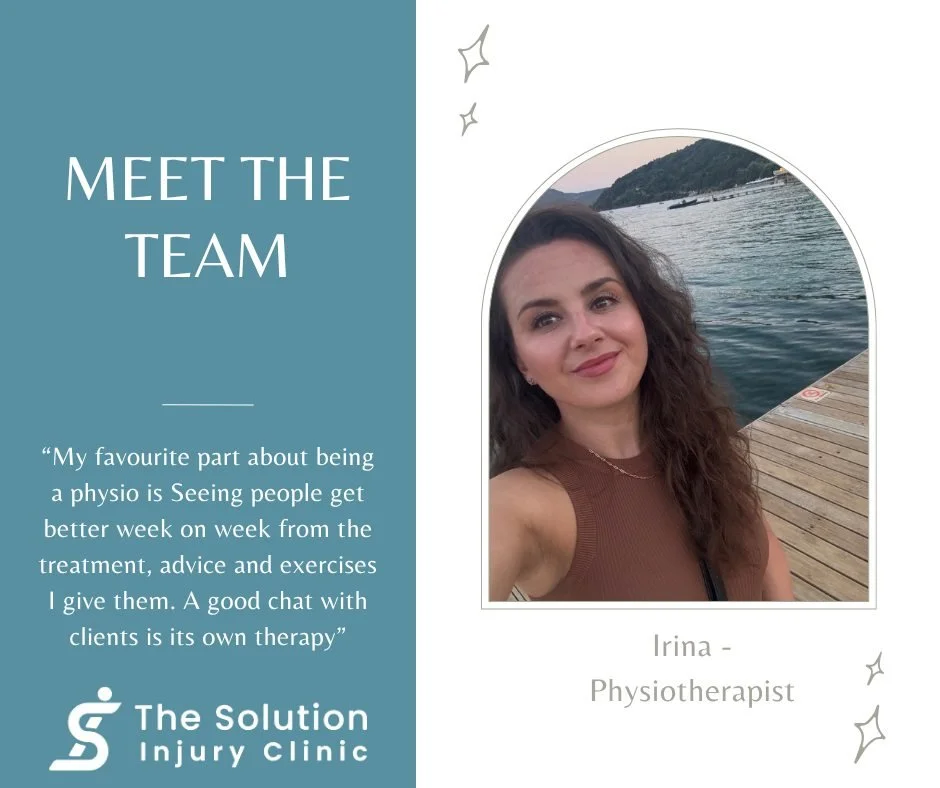 ✨ MEET THE TEAM ✨
Say hello to Irina &mdash; our amazing Physio here at Solution Injury Clinic! 💪
Irina is passionate about helping people move better, feel stronger, and get back to doing the things they love most. Her friendly approach, knowledge,