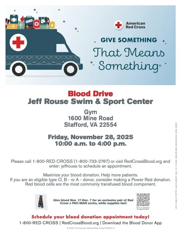 🩸 Give the gift of life this season!

Join us at the Rouse Center for a Blood Drive on November 28 from 10A &ndash; 4P.
Every drop counts, your donation can help save lives right here in our community. 💪
All participating donors will receive a pair