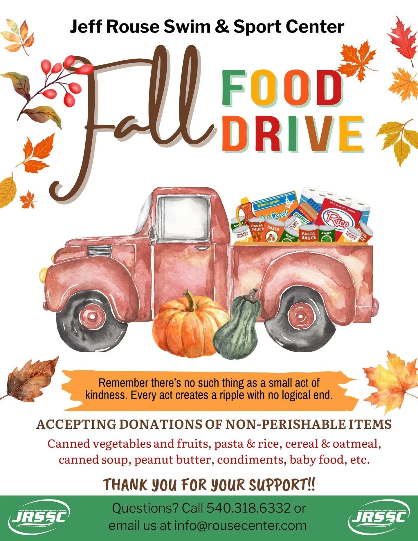 Join us for a Food Drive at the Rouse Center! 🥫❤️

Take what you need, leave what you can! We invite everyone to bring non-perishable food items to support those in need. If we receive an abundance of donations, we will share with our local food ban