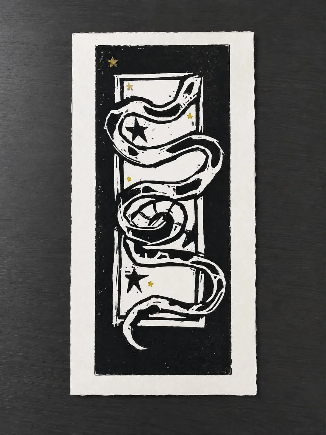 Children's linocut - snake, afterschool