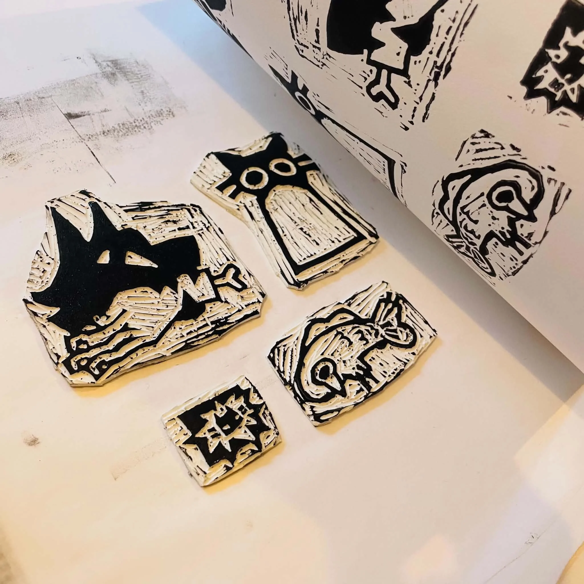 Children's linocut - afterschool club