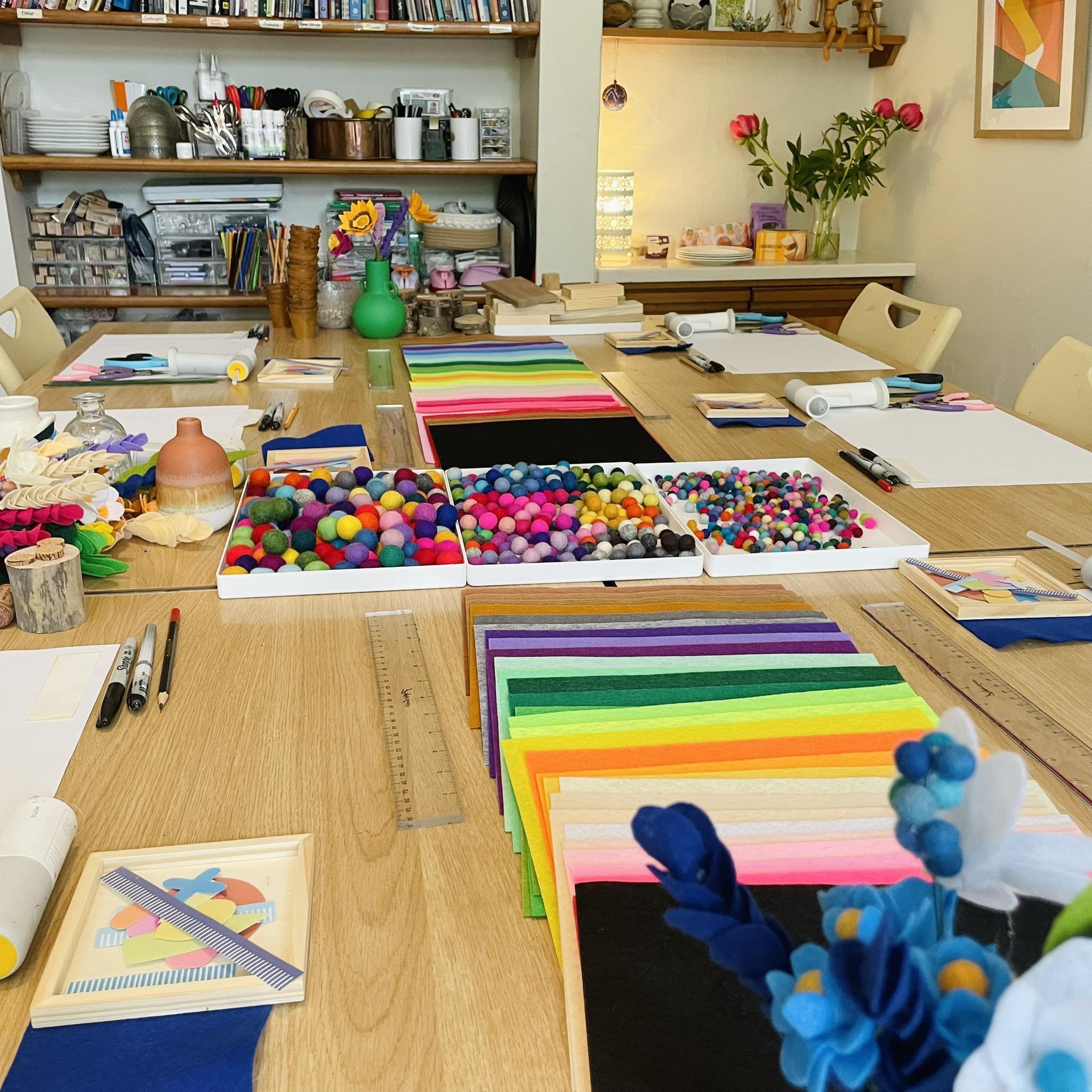 Felt Flower workshop set up