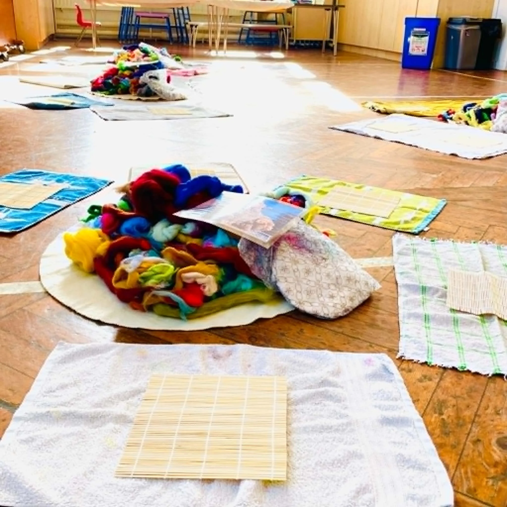 Wet Felting workshop set up - Year 2s