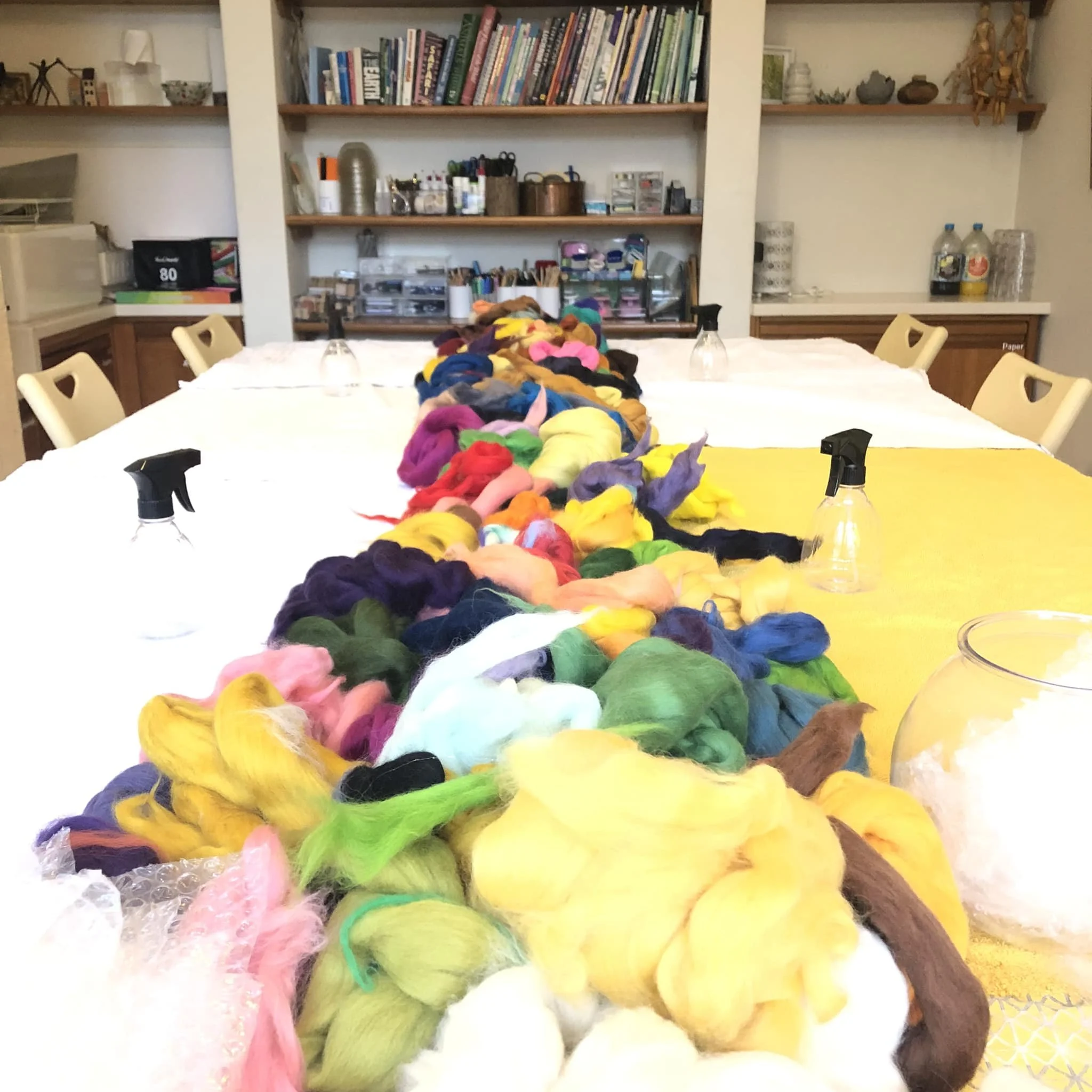 Wet felting set up for 11th birthday party