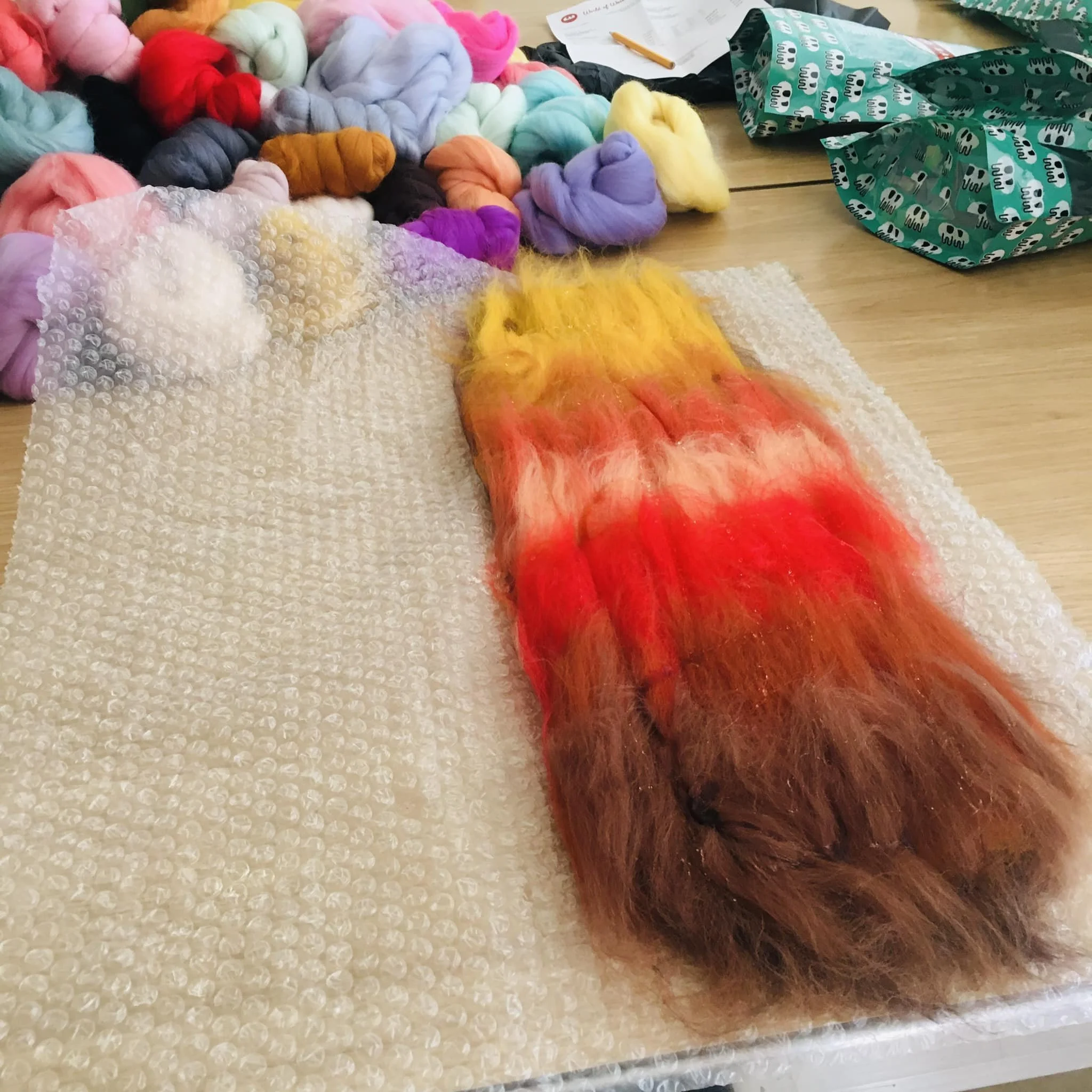 Wet felted wall hanging in progress
