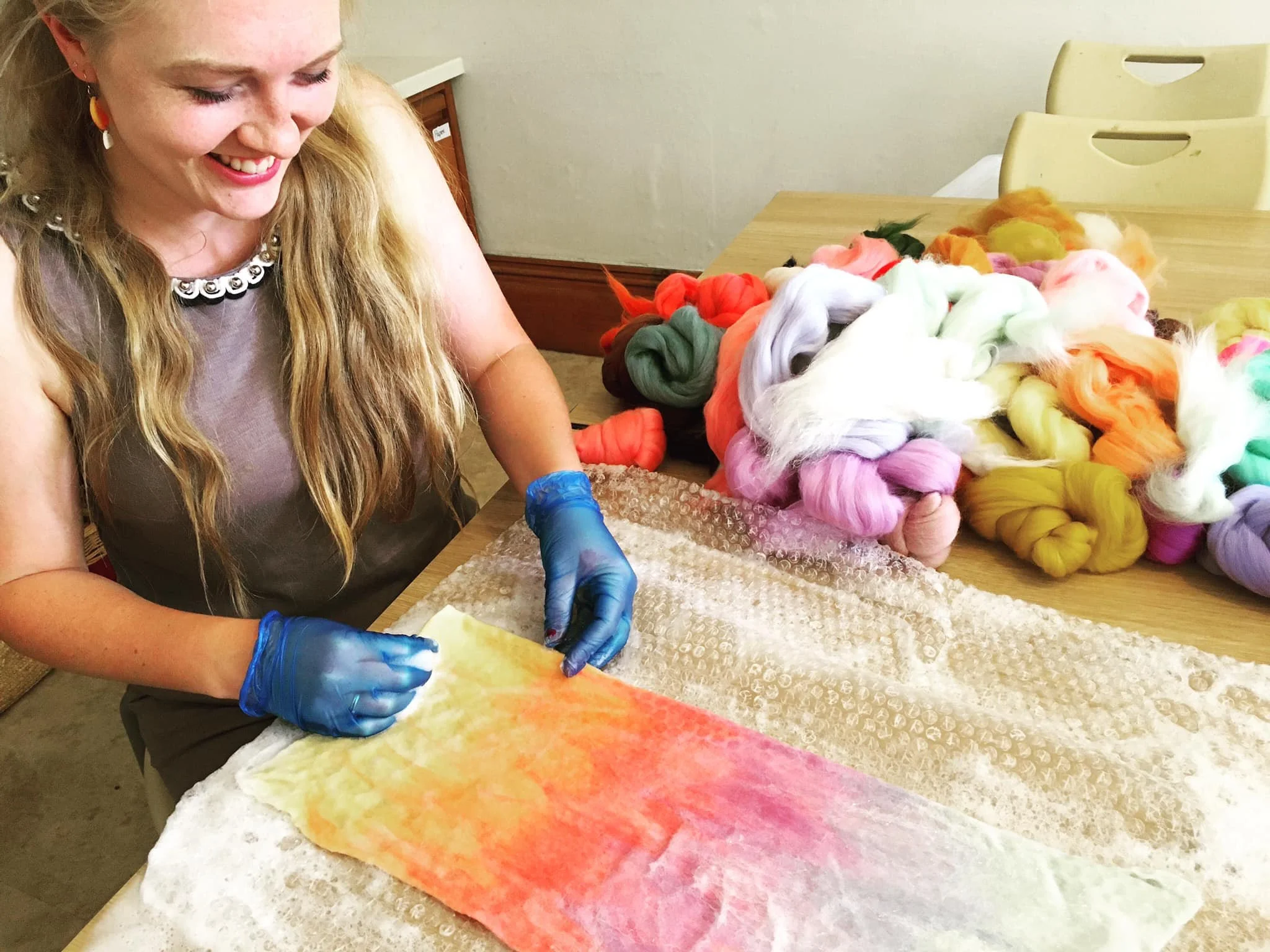 Wet felting in progress