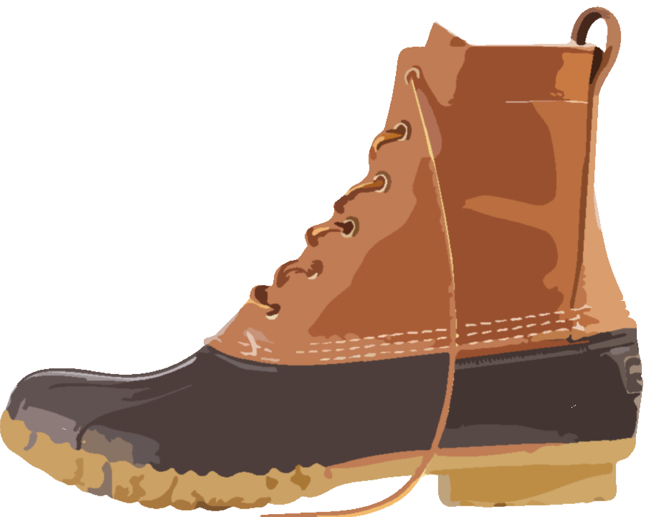 Illustration of a brown hiking boot with black sole, brown laces, and rugged design.