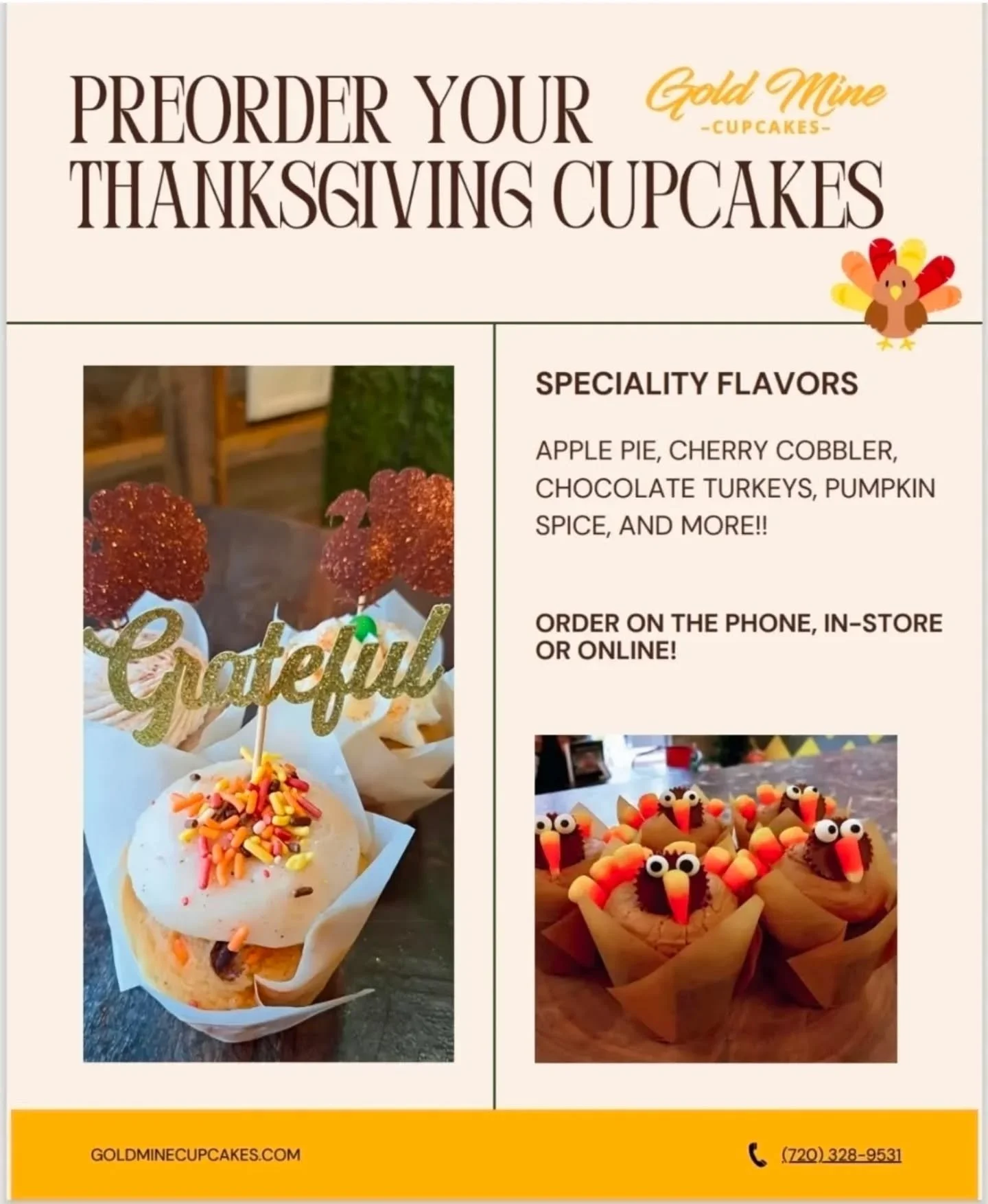 Looking to sweeten up your Thanksgiving?!Order or shop in-store next Monday or Wednesday to pick up your Thanksgiving assorted cupcakes! We will have plenty of festive options such as Cherry Cobbler,  Apple Pie, Pumpkin Spice and Double-Chocolate Tur