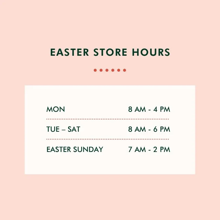 🐣🌸 Easter Week Hours 🌸🐣
 
Grab your favorites before some-bunny beats you to them!