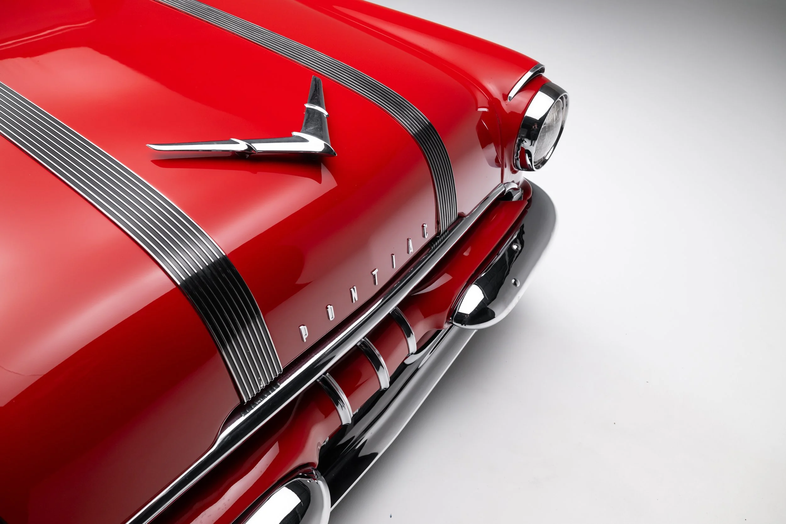 1955 Pontiac Chieftain engine bay showing 350ci V8