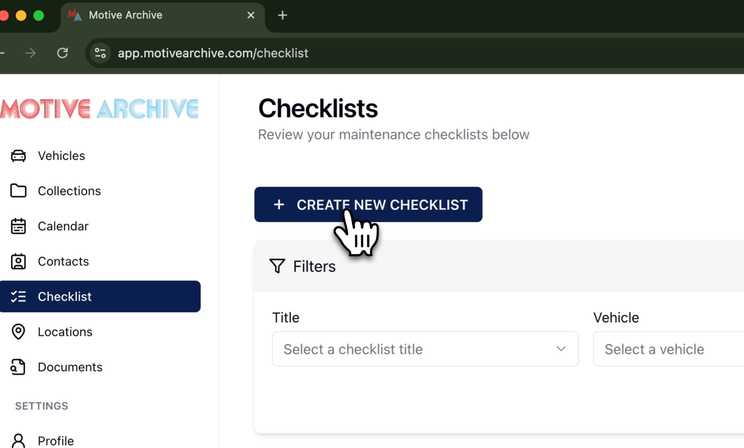 Step 1: Open Checklists and Create New Checklist