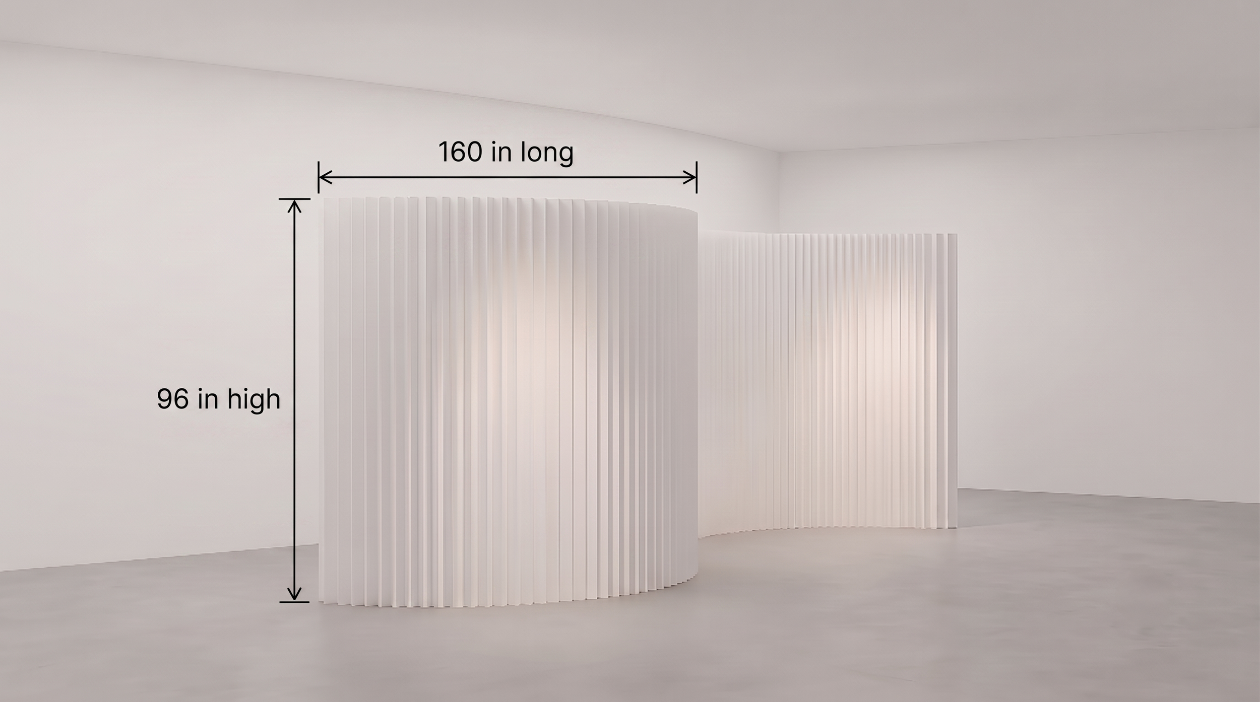 Wavy fluted wall panel installation, 160 inches long by 96 inches high, white studio backdrop