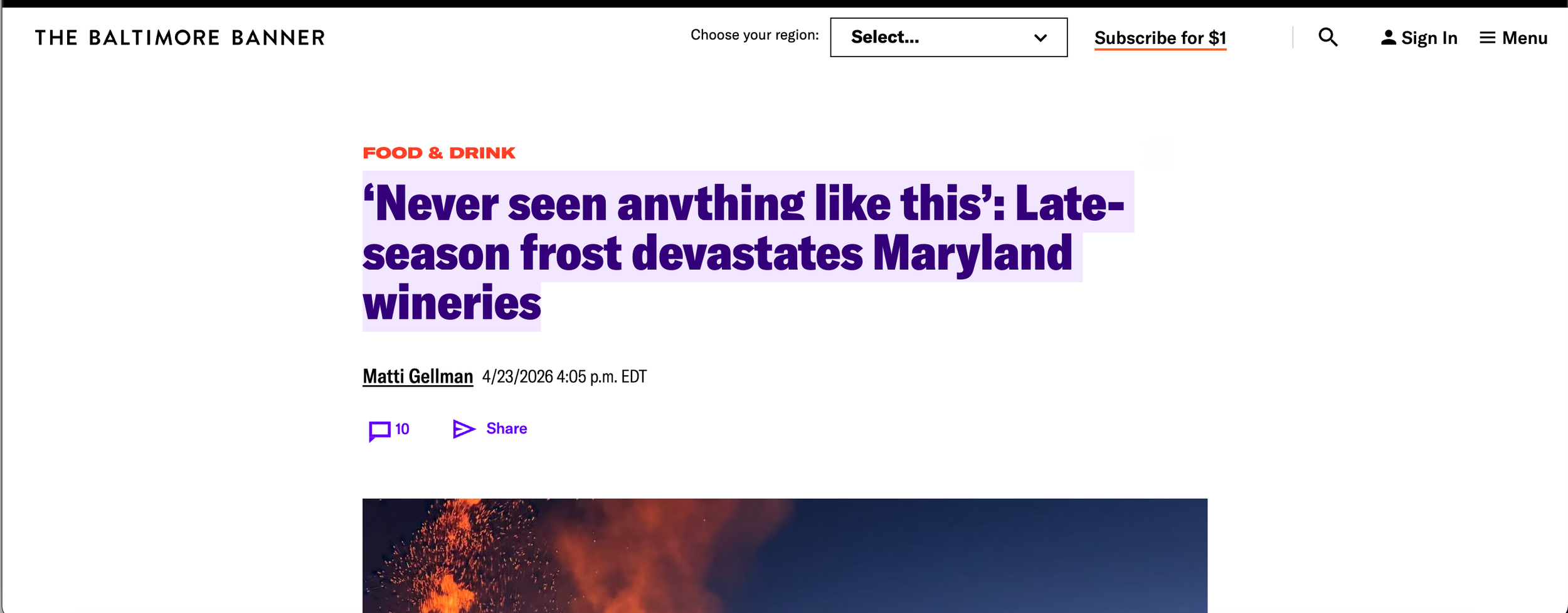 ‘Never seen anything like this’: Late-season frost devastates Maryland wineries
 --Baltimore Banner