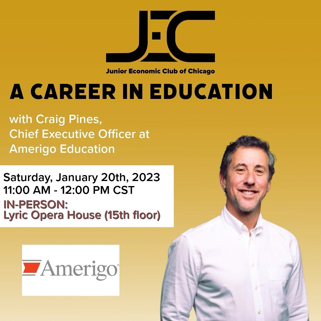 Interested in learning more about a career in education? Join us this Saturday, January 20th from 11:00 AM - 12:00 PM CST for A Career in Education with Craig Pines, Chief Executive Officer at Amerigo Education. JEC members will be joined by internat
