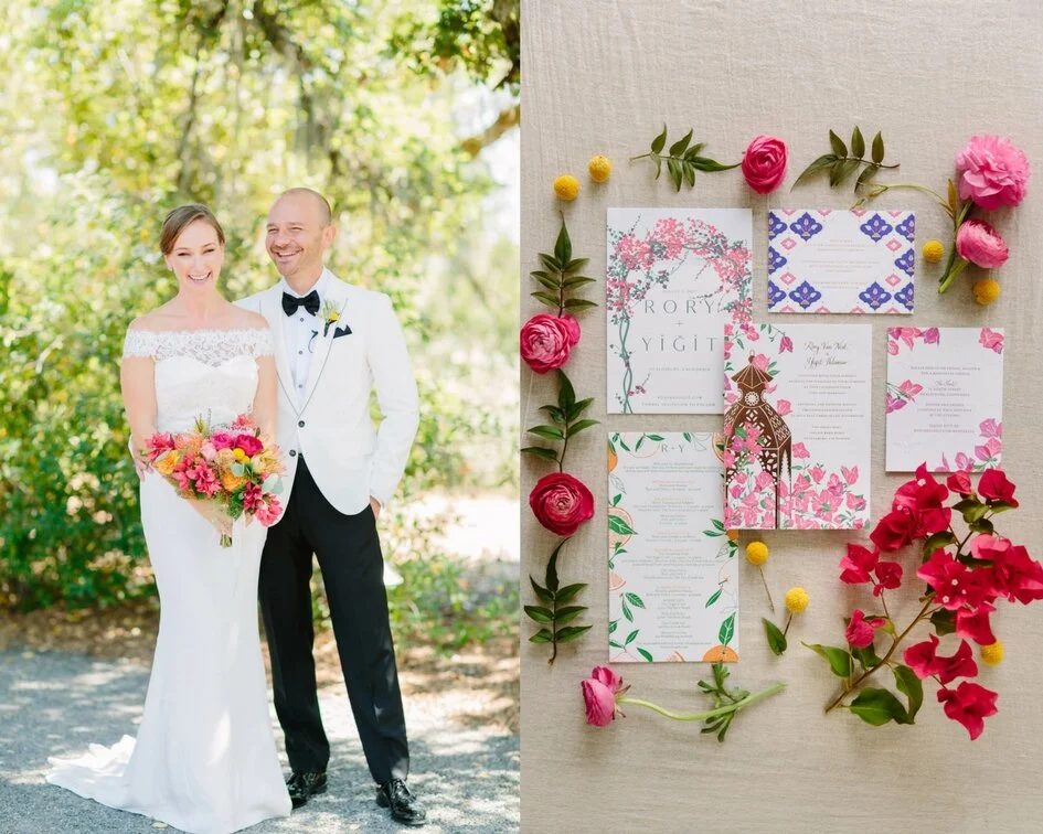 Bride holds bouquet of pink roses yellow roses pink peonies. image name: wedding-florist-boise-544