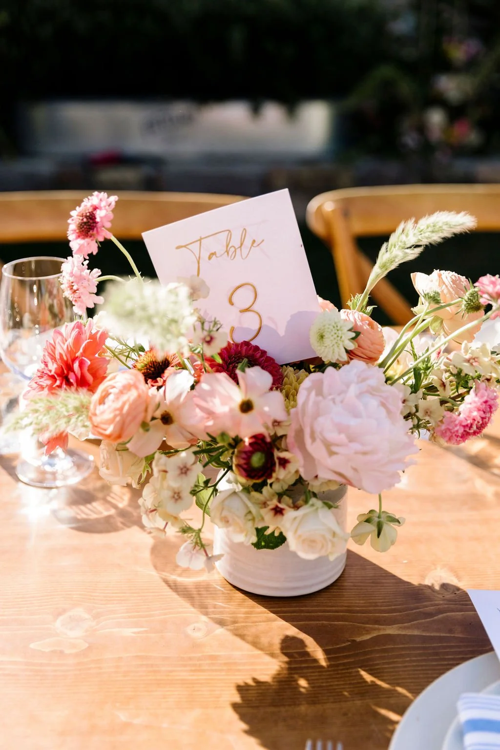White vase pink peonies anemones various other white flowers San Francisco CA. Image name: wedding-florist-boise-92