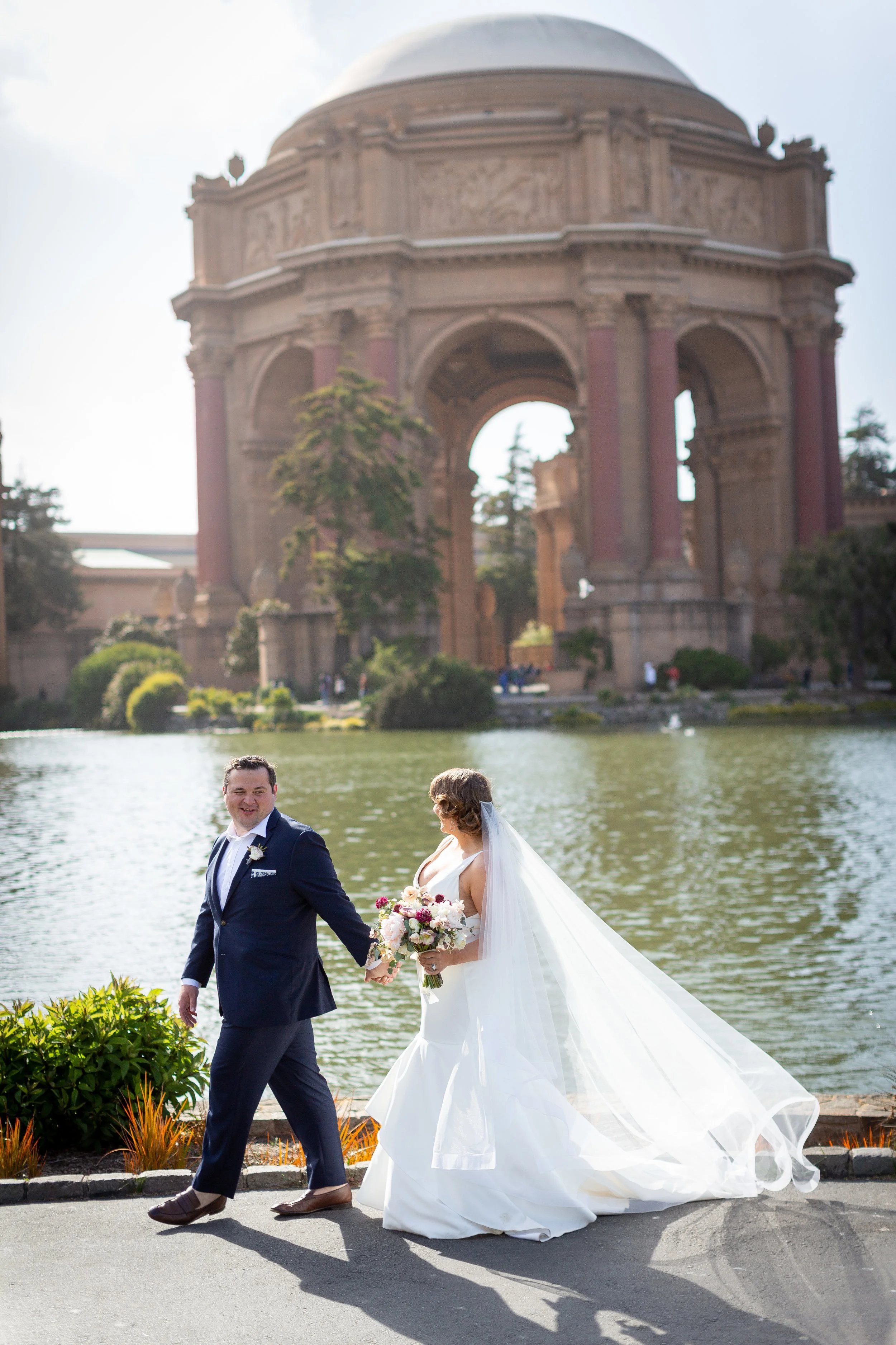 Couple walk outside at Boise, ID wedding image name: wedding-florist-416