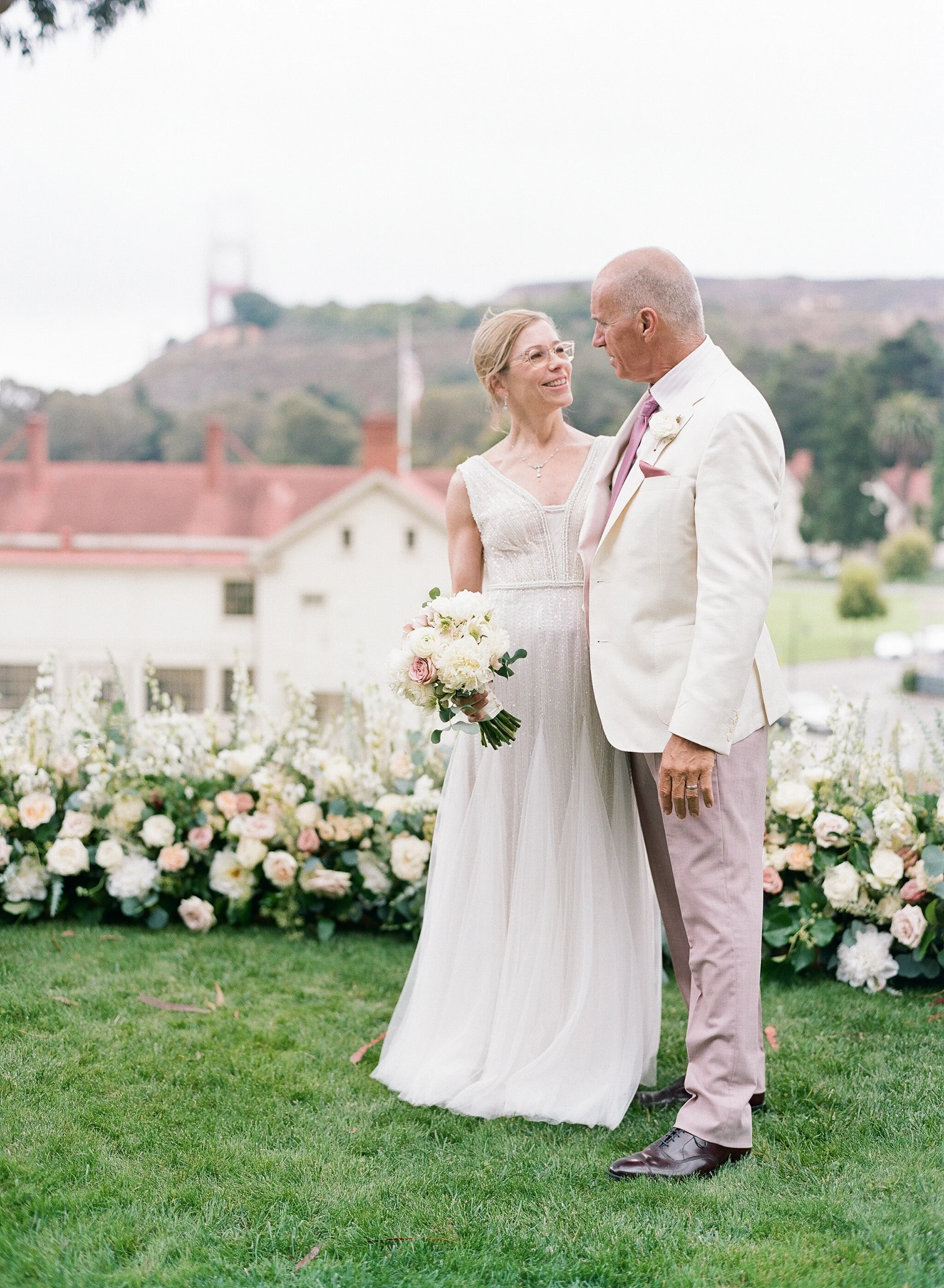 Couple stand together at Cavallo Point wedding in San Francisco CA image name: wedding-florist-boise-598