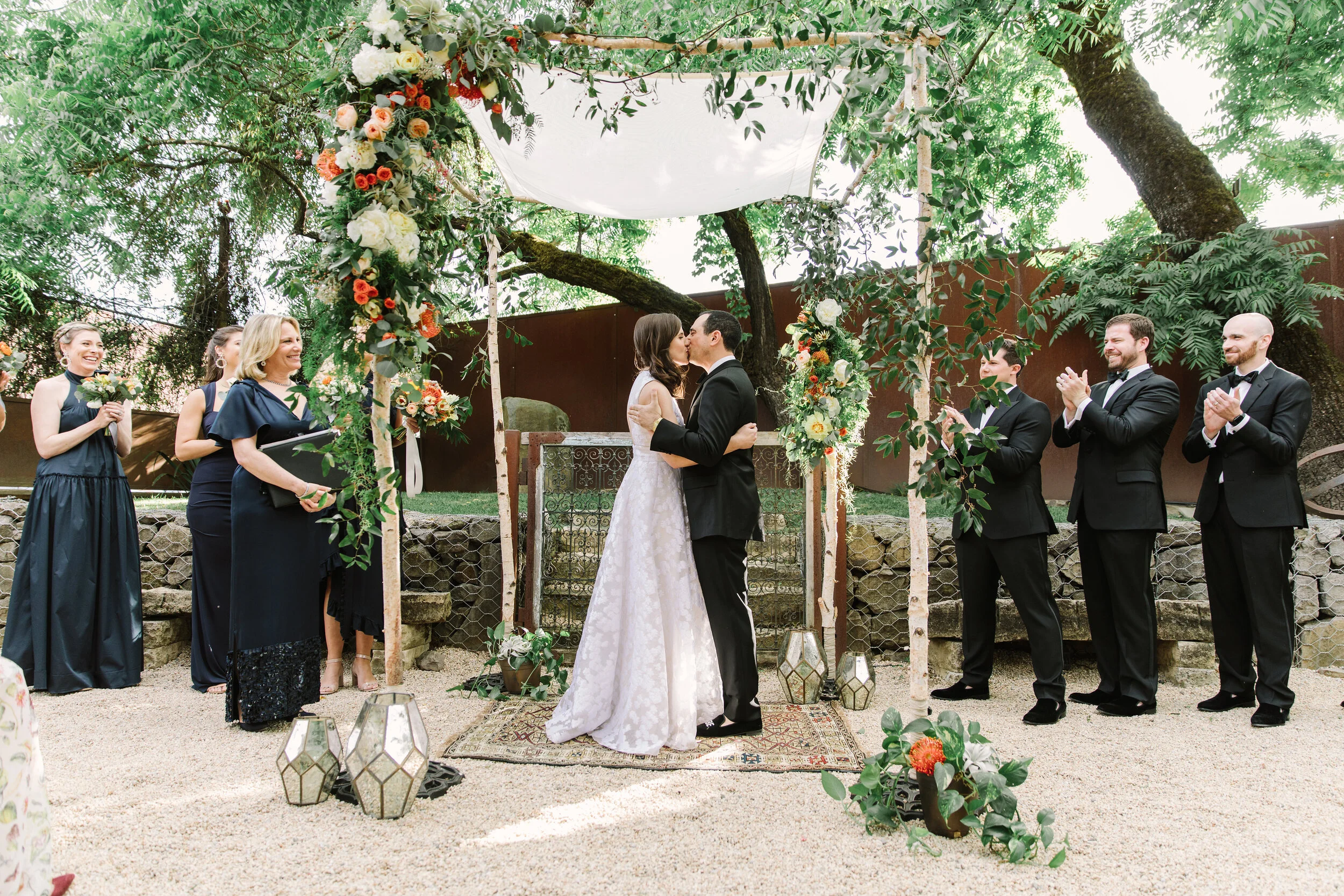 Poppies and white rose garland on altar for Sonoma County wedding image name: wedding-florist-boise-776