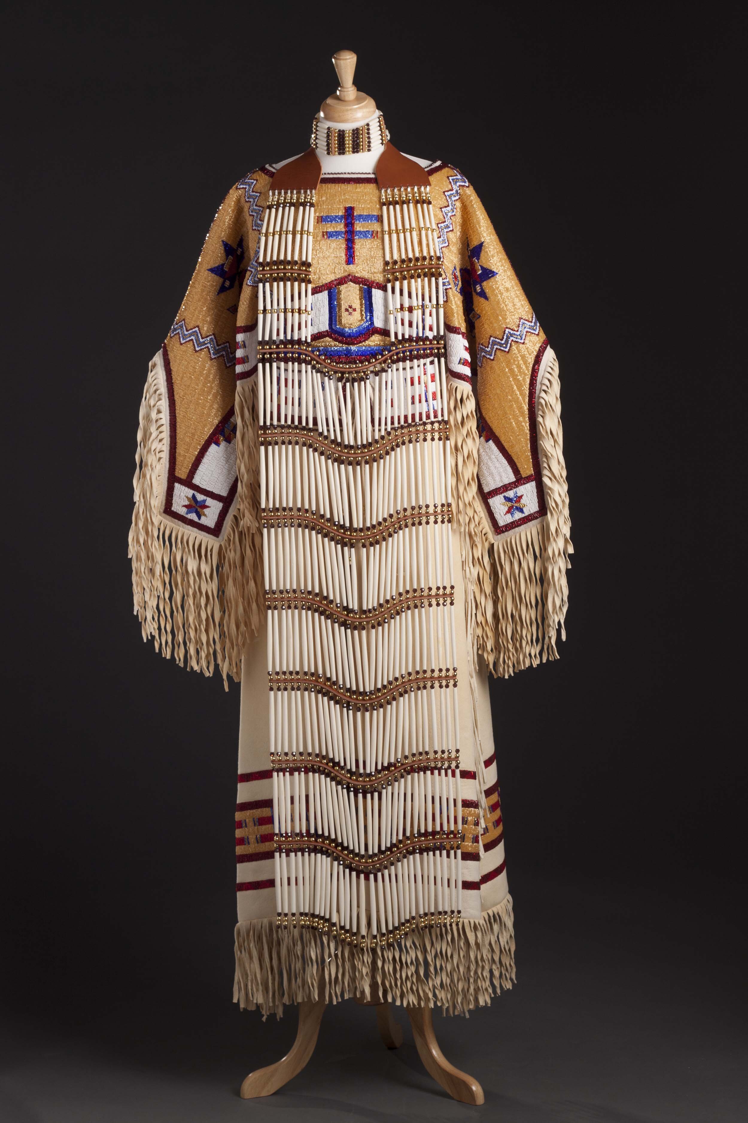 Beaded elk hide dress by Bear King