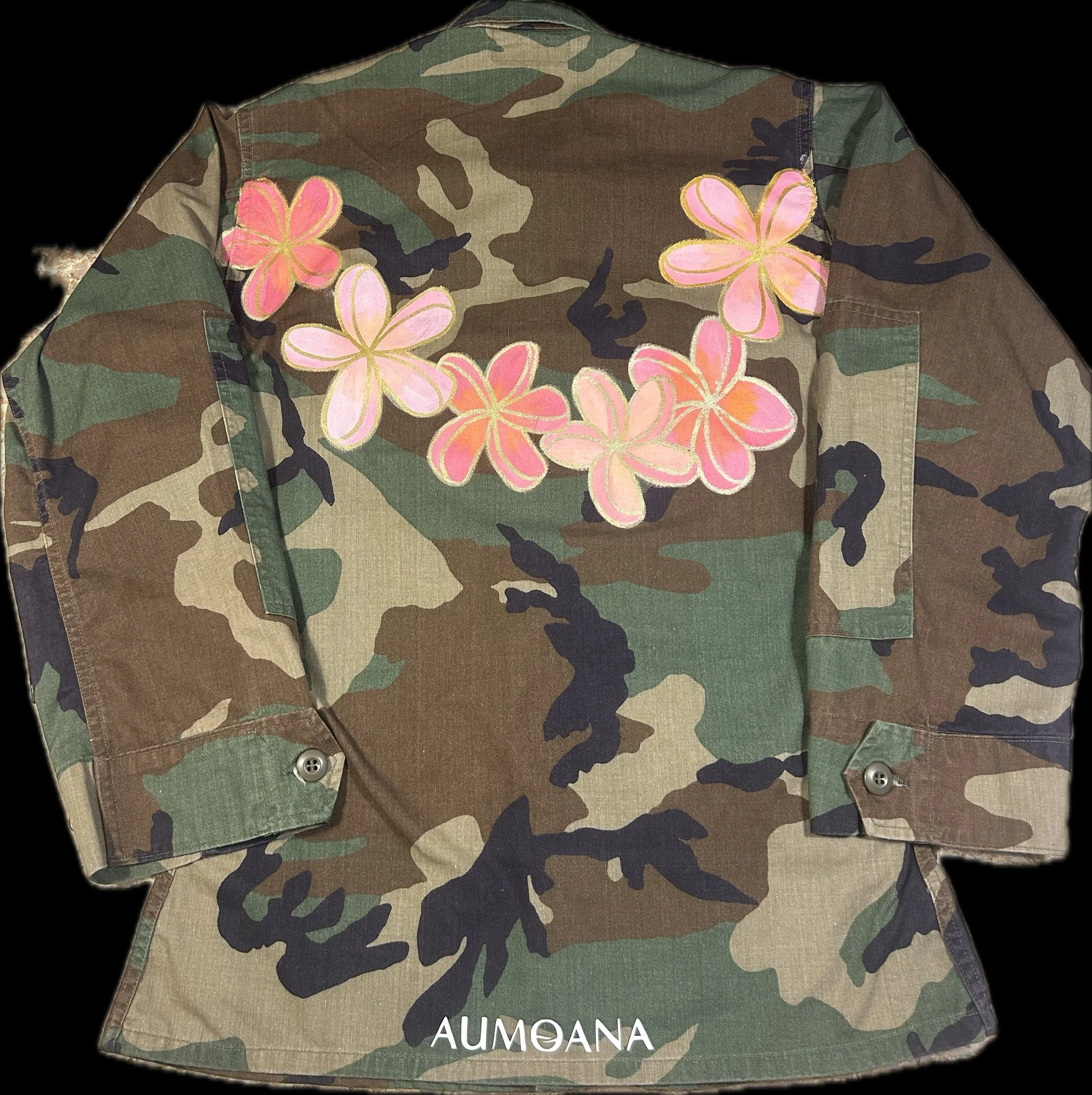 Refashioned Camouflage Jacket Plumeria