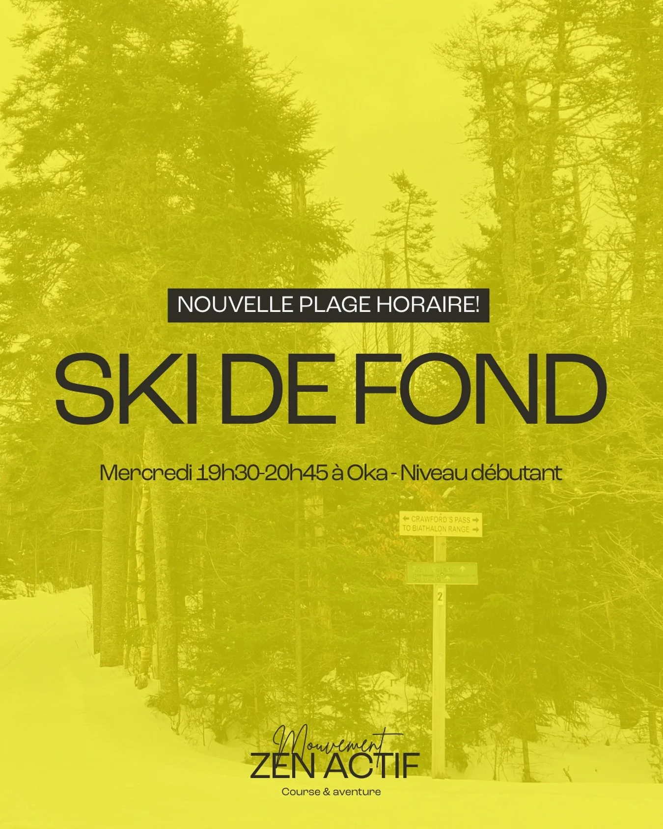 BONNE NOUVELLE! 😃 D&ucirc; &agrave; la forte demande pour le cours de ski de fond d&eacute;butant &agrave; OKA nous avons ajout&eacute; une plage horaire 🎉

Le mercredi soir &agrave; 19h30 au parc national d&rsquo;OKA, niveau d&eacute;butant ⛷️❄️

