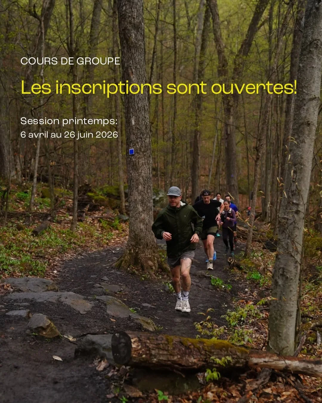 LES INSCRIPTIONS SONT OUVERTES! 🌱🏃🏃&zwj;♀️

C&rsquo;est le temps de s&rsquo;inscrire pour la session du printemps pour nos cours de groupe!

Et cette session, il y a pas mal de nouveaut&eacute;s 🤓

👉🏼 Nouveaux cours 
👉🏼 Nouveaux noms de cours