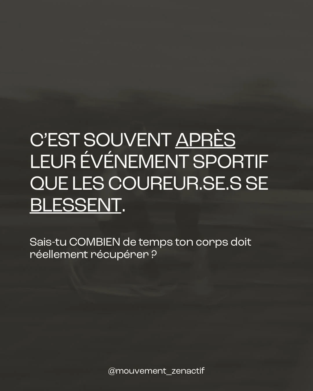 On voit souvent des coureur.se.s reprendre la course 2-3 jours apr&egrave;s un &eacute;v&eacute;nement sportif tr&egrave;s intense alors on devait en parler! 

N&rsquo;oublions pas que la r&eacute;cup&eacute;ration fait partie de la progression! 👌🏼