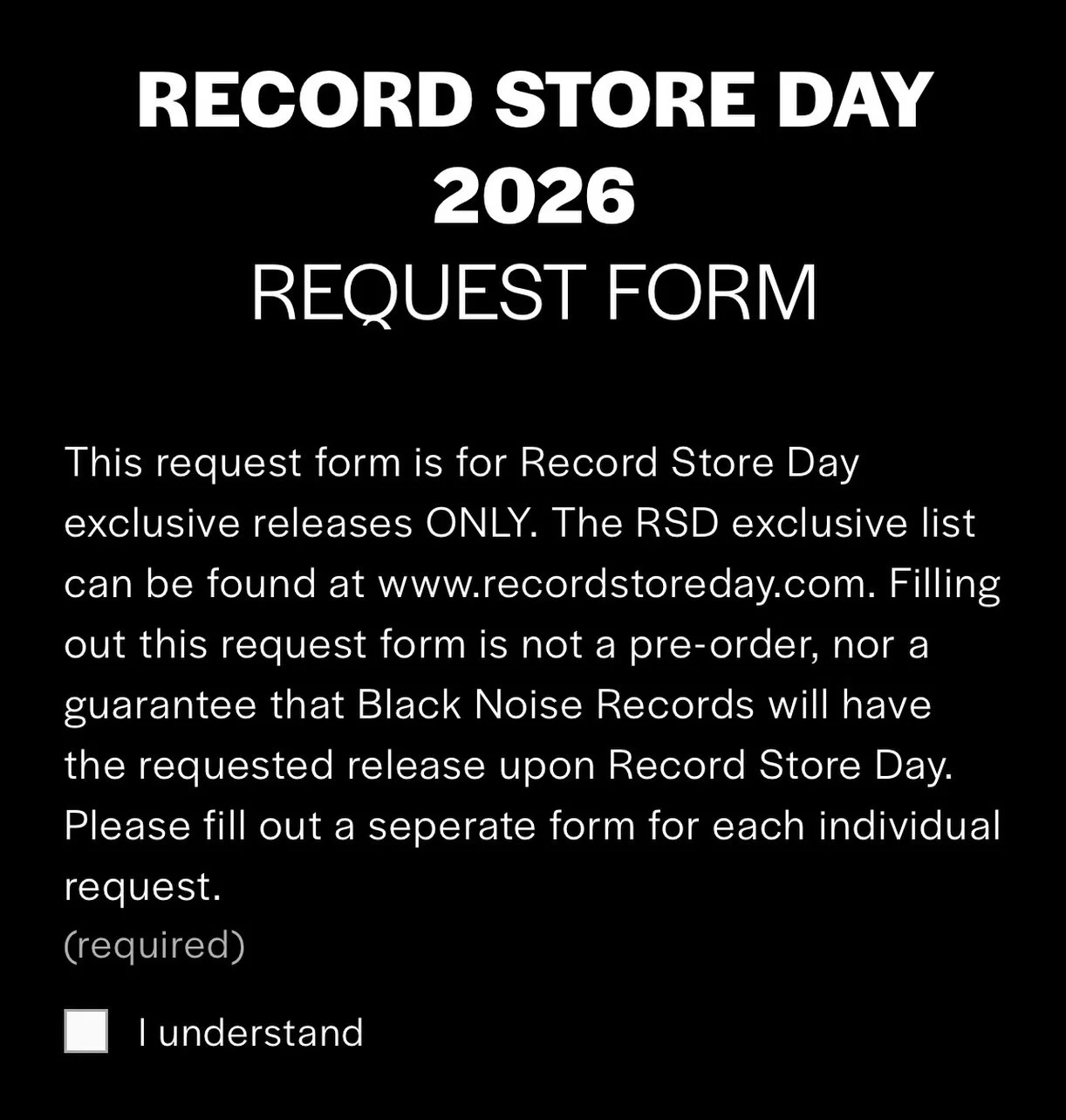 Our RSD Request Form is now live! Link can be found in our bio. Filling out the form is the best way to ensure we will order the things you want! The full RSD Exclusive list can be found at www.recordstoreday.com.

Orders are due by Feb 16th, the soo
