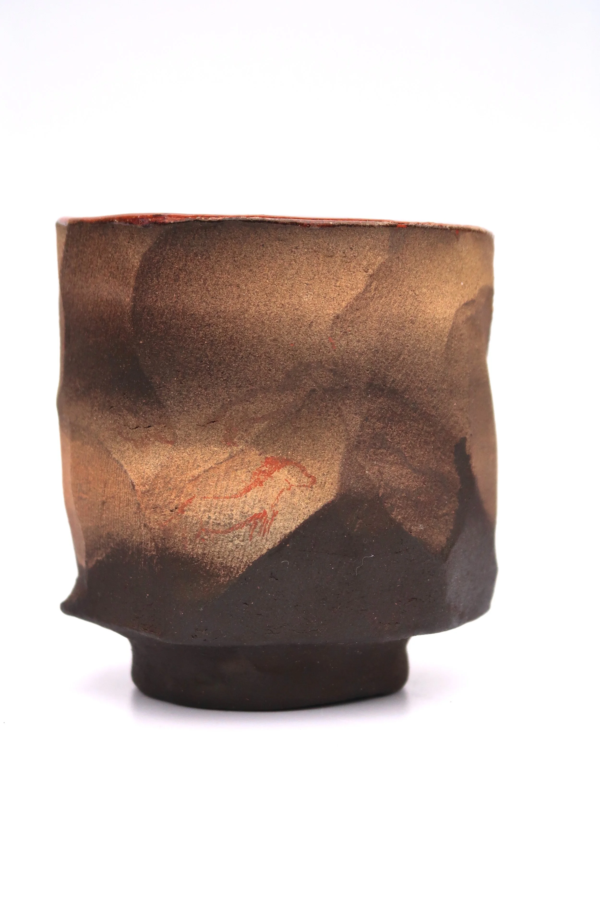 "Lascaux Longhorns #1: Black & Yellow Herds"; Reverse; Earthenware, Floating Blue Glaze, Titanium, Manganese, and Iron oxides; 2025