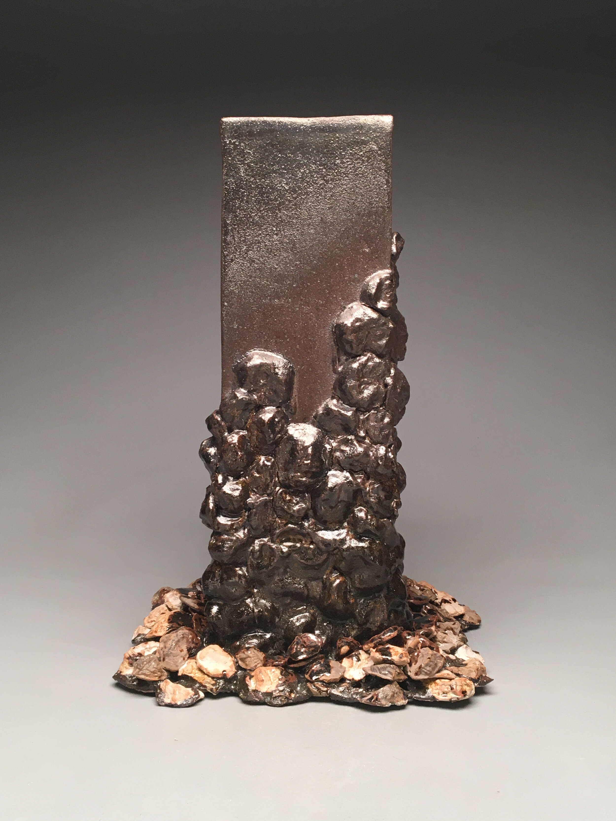"Fossil Fuel Future";
Black Stoneware, Iron, Cobalt,Manganese, Copper, Illeminite;
17" x 12" x 11";
2019