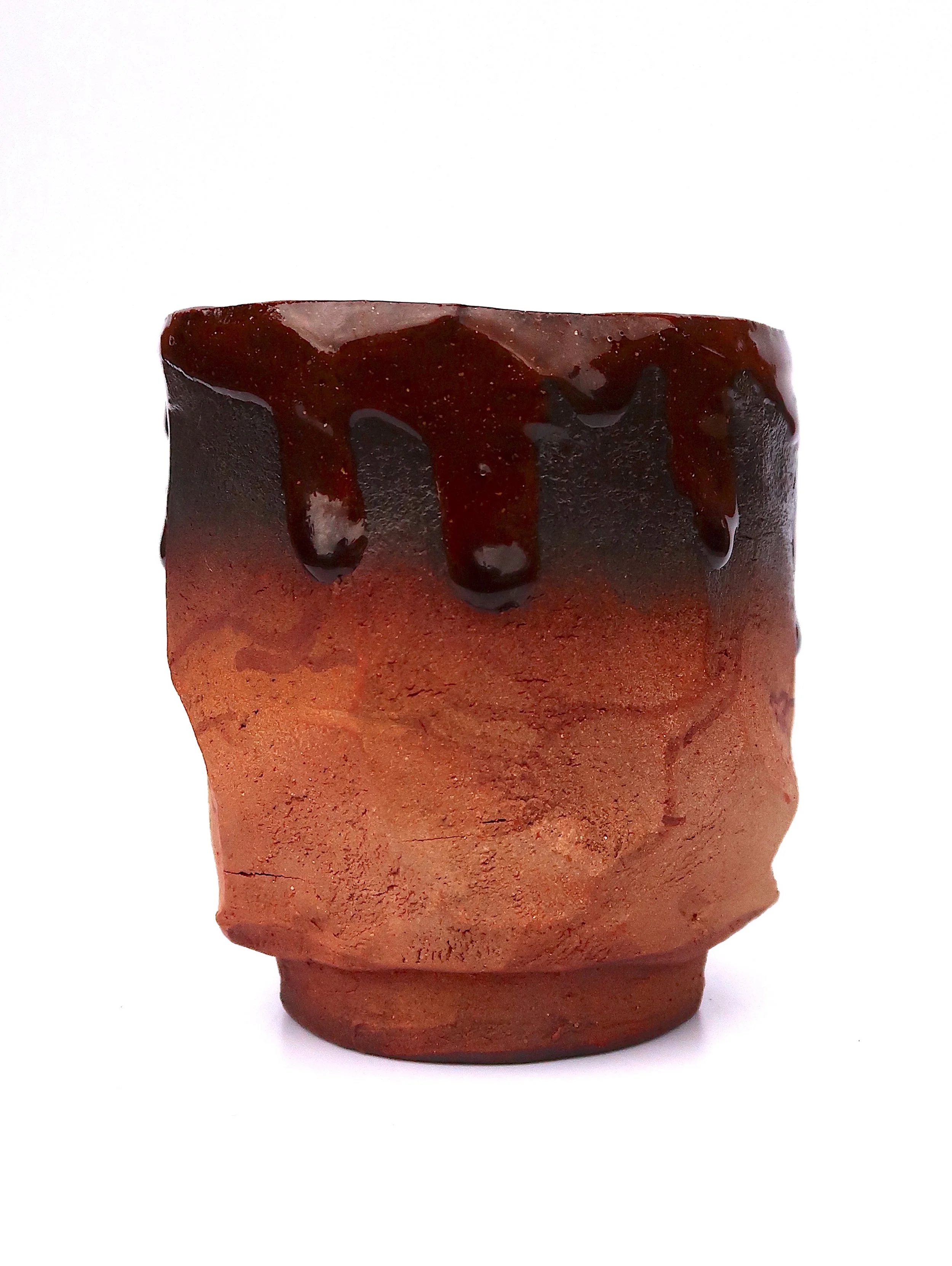 "Lascaux Longhorns #2: Iron Steer"; Earthenware, Iron Glaze, Manganese and Iron oxides; 2025