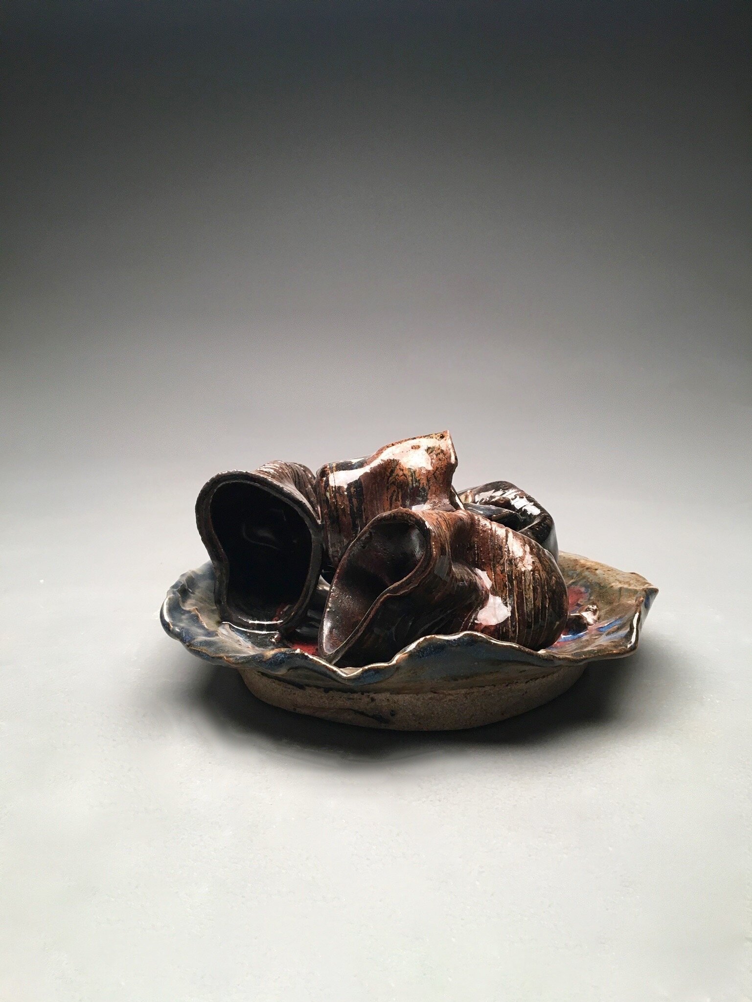 "Chemical Cornucopia";
Stoneware, Iron, Cobalt, Rutile, Copper;
8" x 8" x 4.5";
2018
