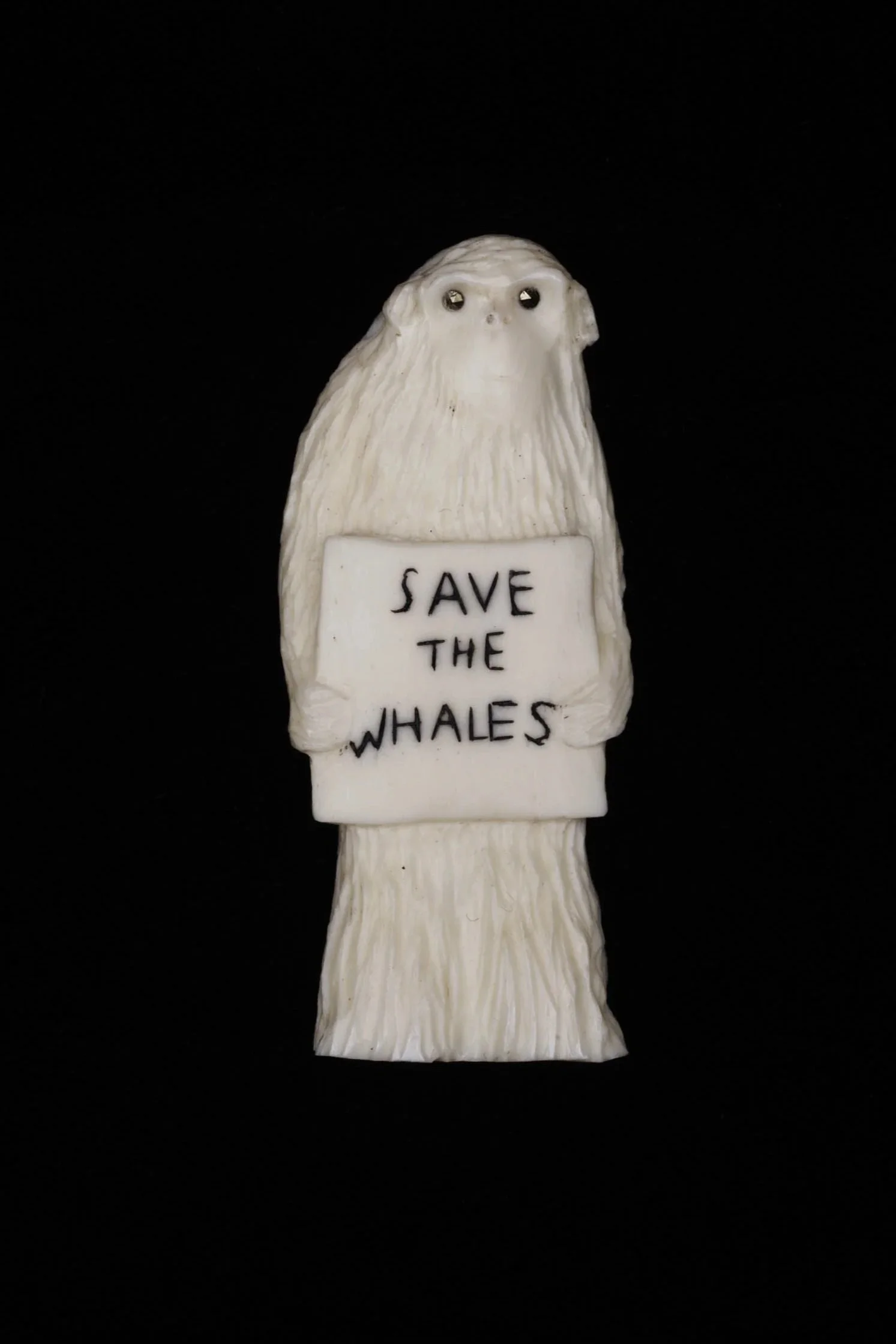 Save the whales. Bone, sterling silver, marcasite, 2023